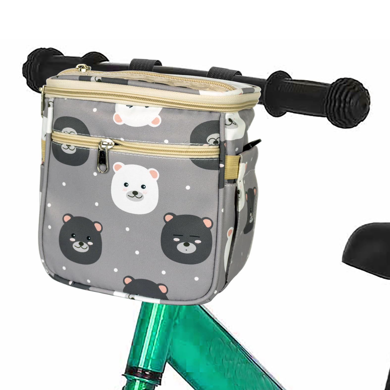 Kids Bicycle Basket Handlebar Bag Organizer, Children's Front Decoration Accessory for Girls & Boys, Bike Bag Fits Balance Bike, Tricycle, Scooter (Bear BW), Large
