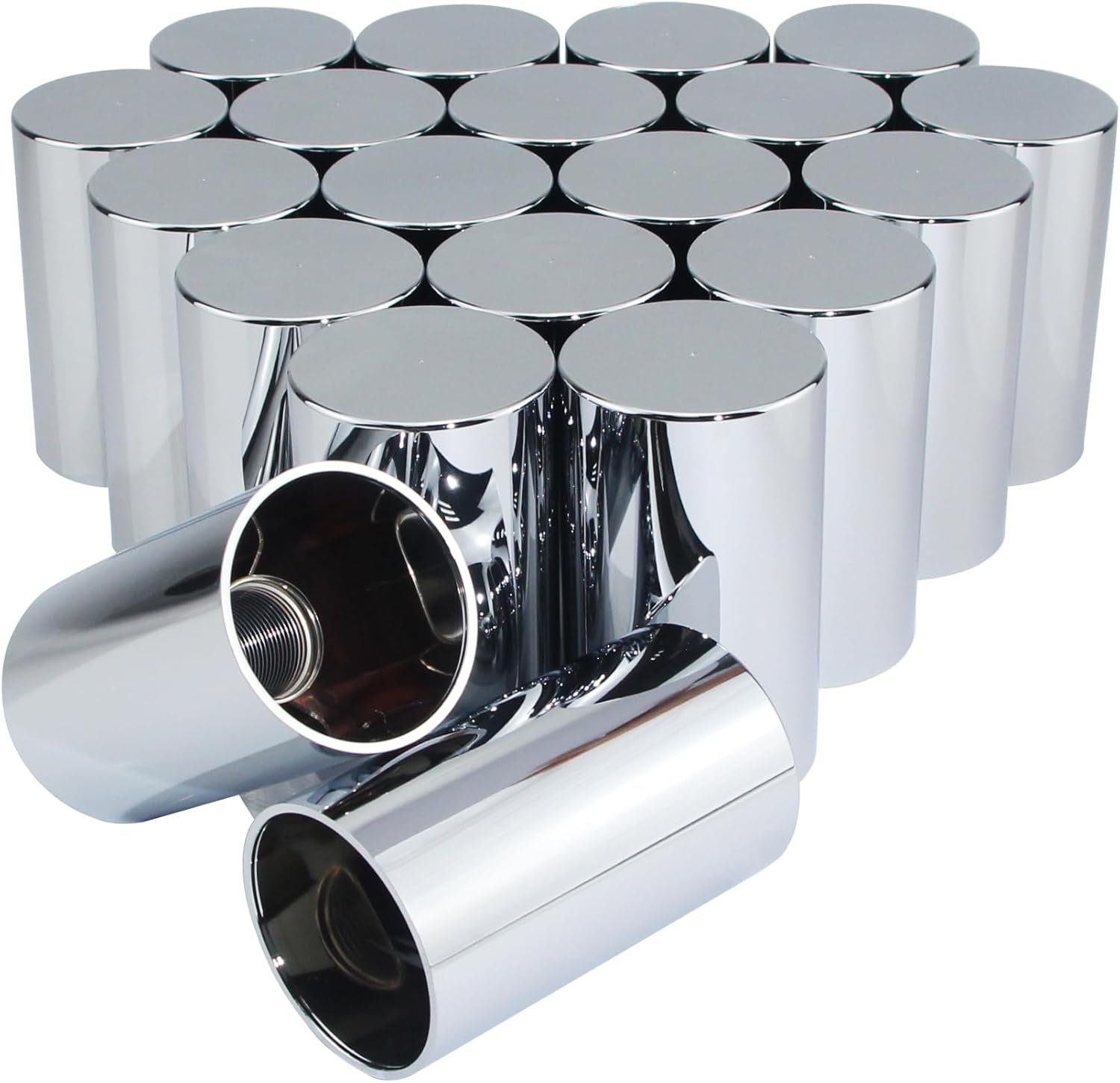 33mm x 3-1/2" Thread On Cylinder Lug Nut Covers Screw On, ABS Chrome Plastic Screw-on Lug Nuts Cover for Semi Trucks Wheel, Chromed Flat Top Cylindrical Lug Nut Caps Pack of 20