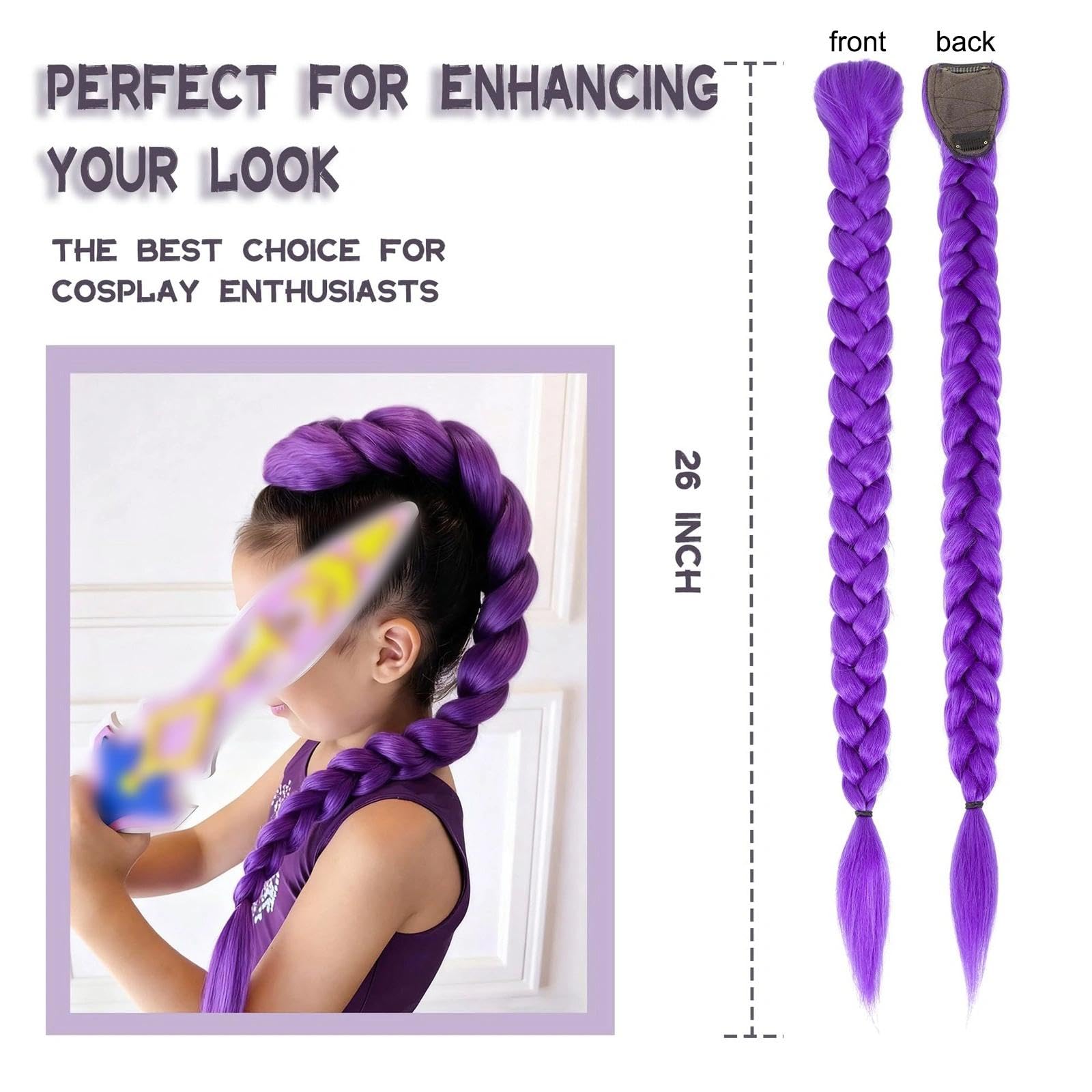 Pre Stretched Braiding Hair Extension per Treccine, 26" Extension Treccine Fibra Sintetica Capelli per Treccine Africane, Treccia a Clip Finti Trecces Parrucca Festa Halloween Costume Cosplay - 3