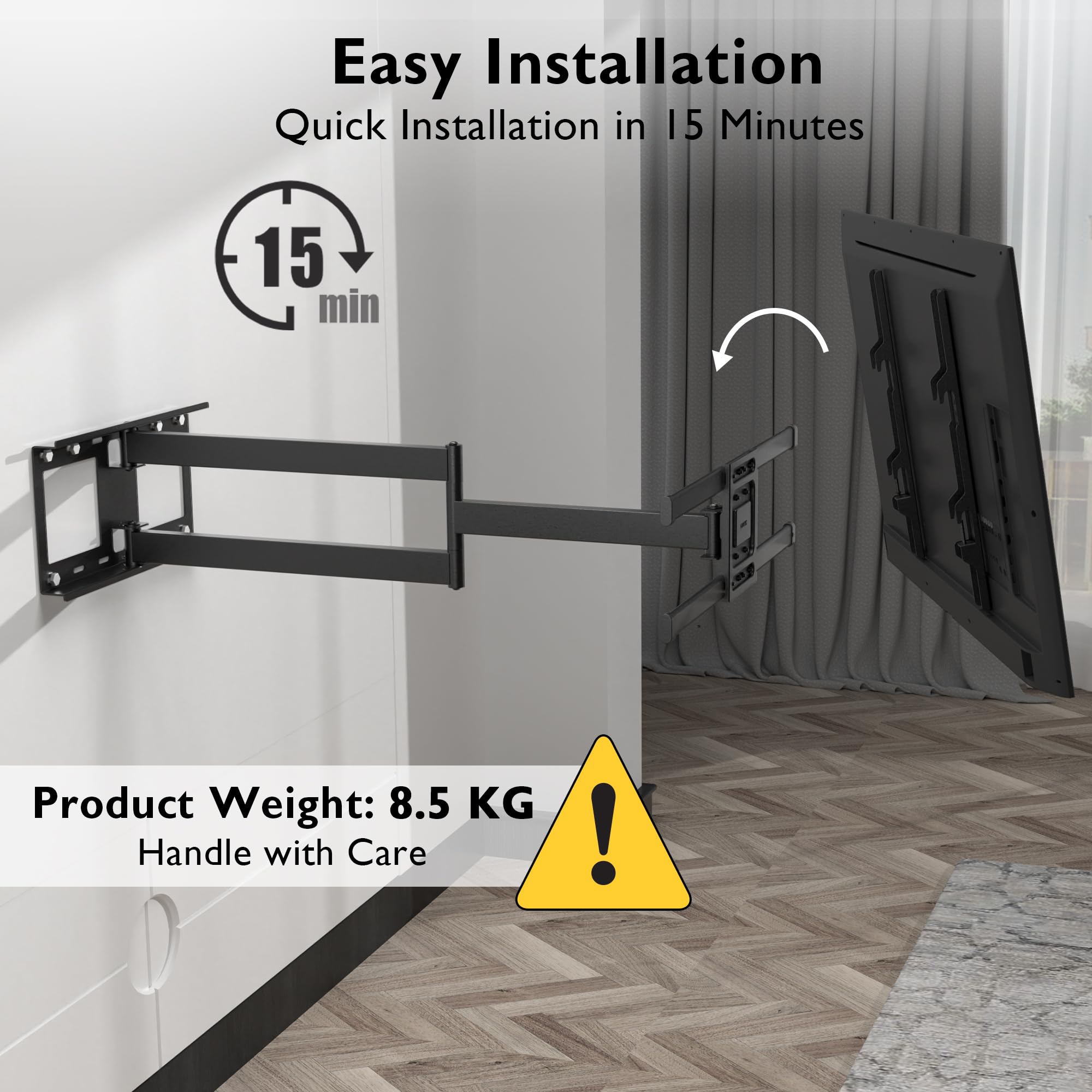 BONTEC Support Mural TV à Extra Longue Portée 1040 mm pour Écrans Plats/Incurvés LCD/LED/OLED de 32 à 75 Pouces jusqu'à 60 kg, Support TV Mural Pivotant, Inclinable et Rotatif, Max VESA 600x400 mm