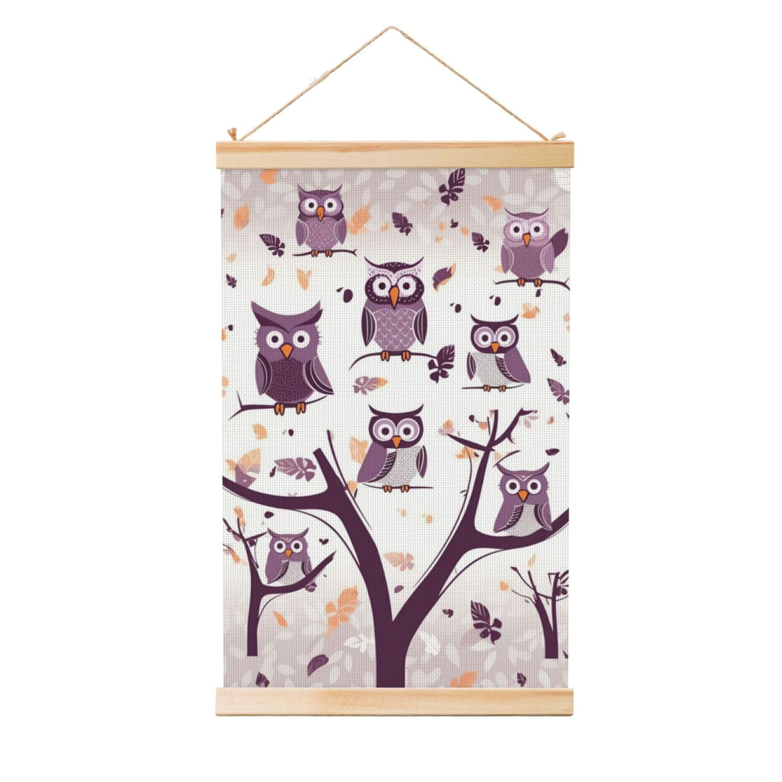 Owl Tree Branches Posters Wooden Shaft Hanging Poster Canvas Prints Scroll Wall Art Painting Vintage Wall Banner Modern Artwork Decor for Home Decor Ready to Hang 12"x18"
