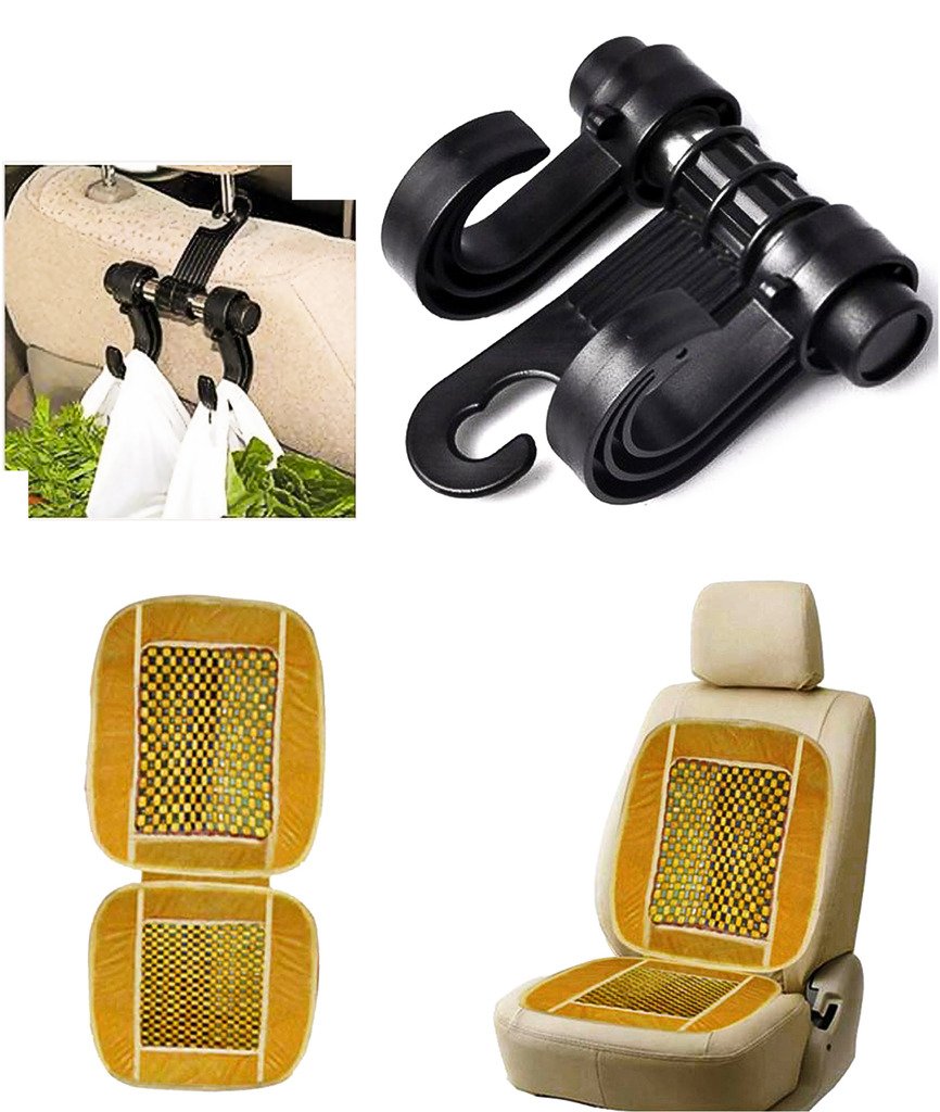 Car Double Hook Headrest Luggage Holder, Bead Seat Cushion with Beige Velvet Border-picture-11