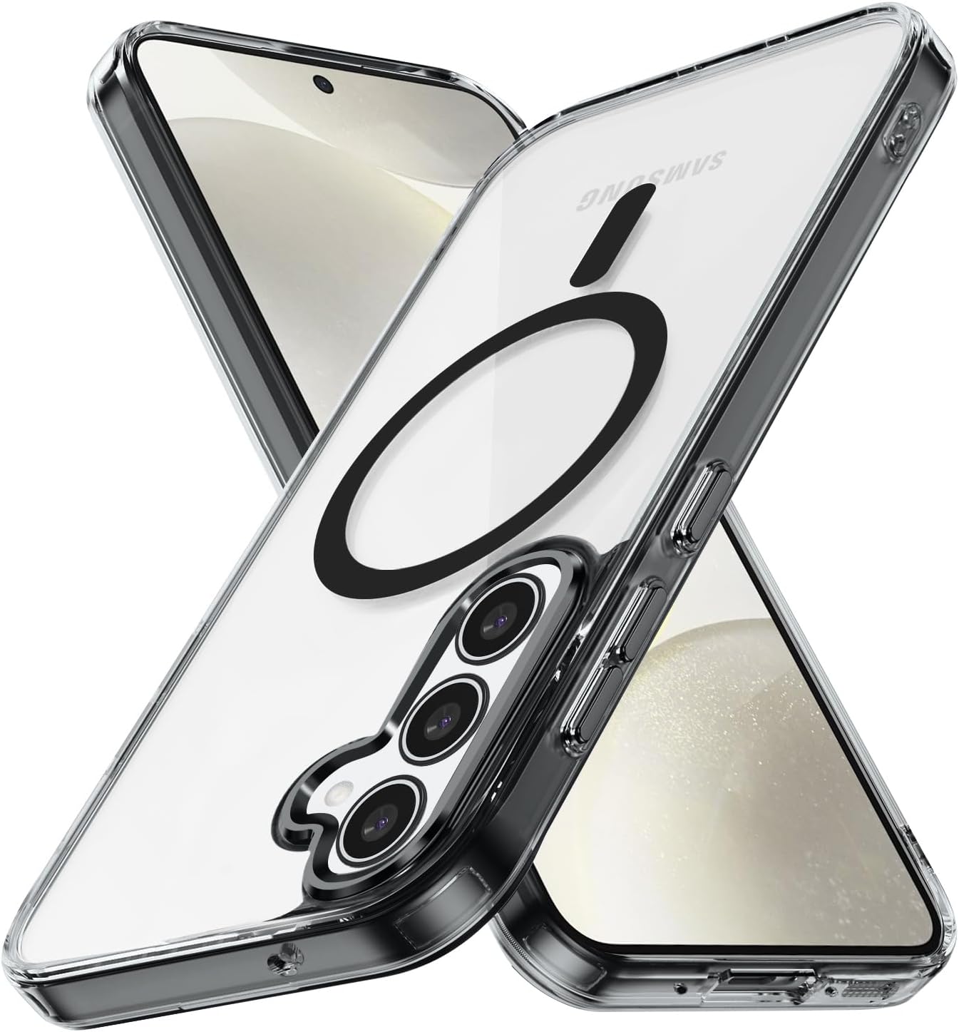 Lunivop for Samsung Galaxy S24 FE 5G Case Hard [Compatible with Magsafe ] Yellowing Resistant Magnetic Cover Clear para S 24 FE 6.7 inch 2024 Rugged Best Phone Cases Black