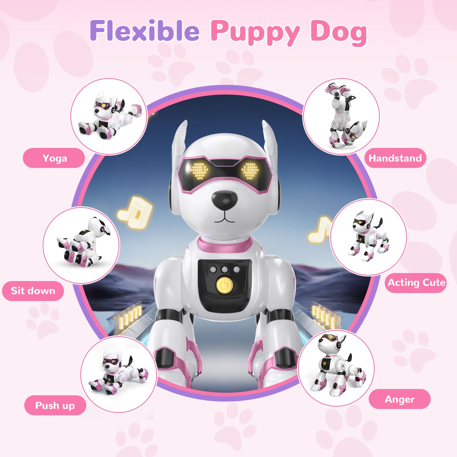 PRANITE Cane Robot per Bambini, Robot Cane Programmabile e Telecomandato, Giocattolo Interattivo Ricaricabile con Controllo Vocale e Gesti, Musica e Danza, Idea Regalo per Bambini e Bambine