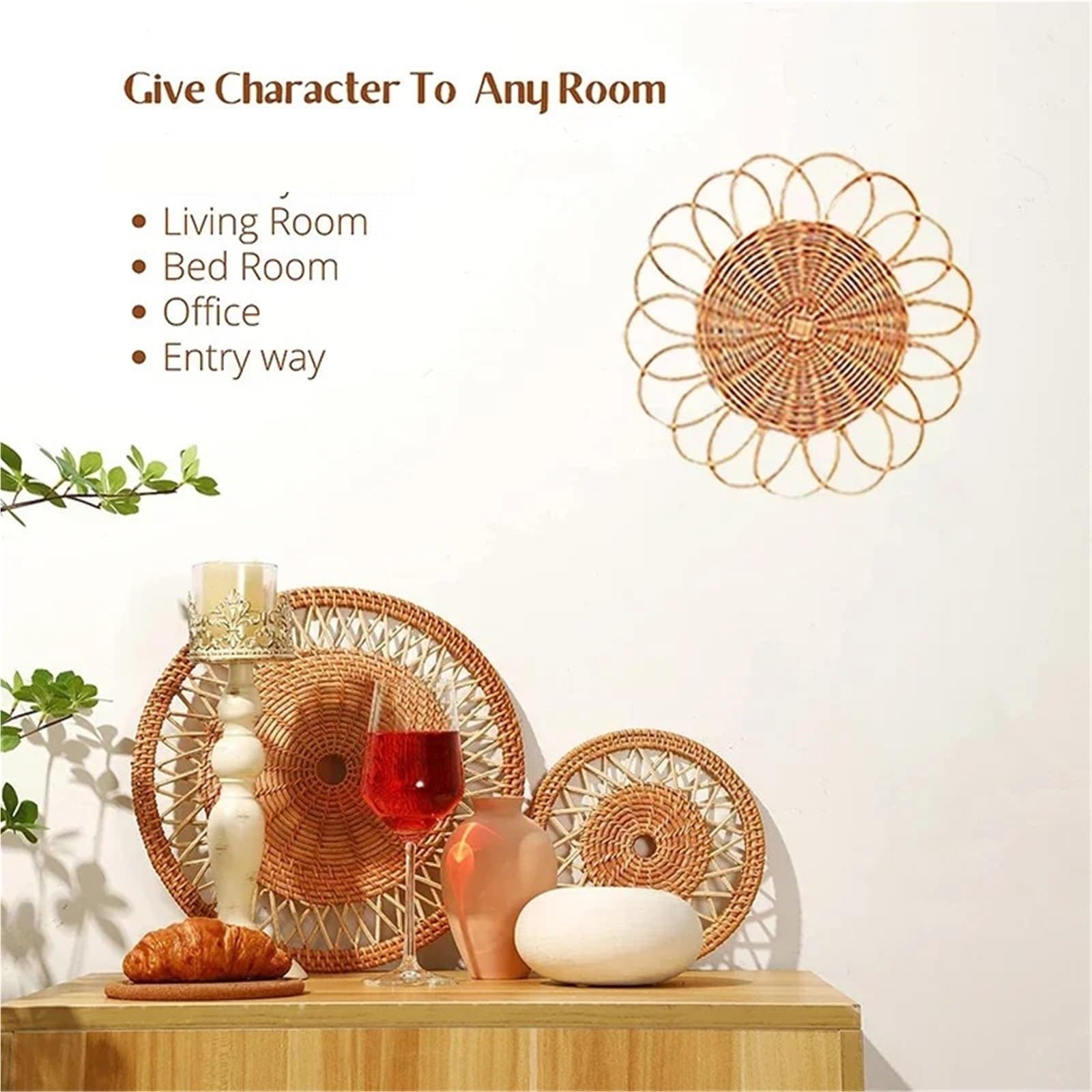 Cesta Mural de ratán Cesta de Pared Tejida, Juego de 5 cestas Colgantes de Mimbre for decoración de Pared, cestas de Pared Hechas a Mano for Sala de Estar y Dormitorio