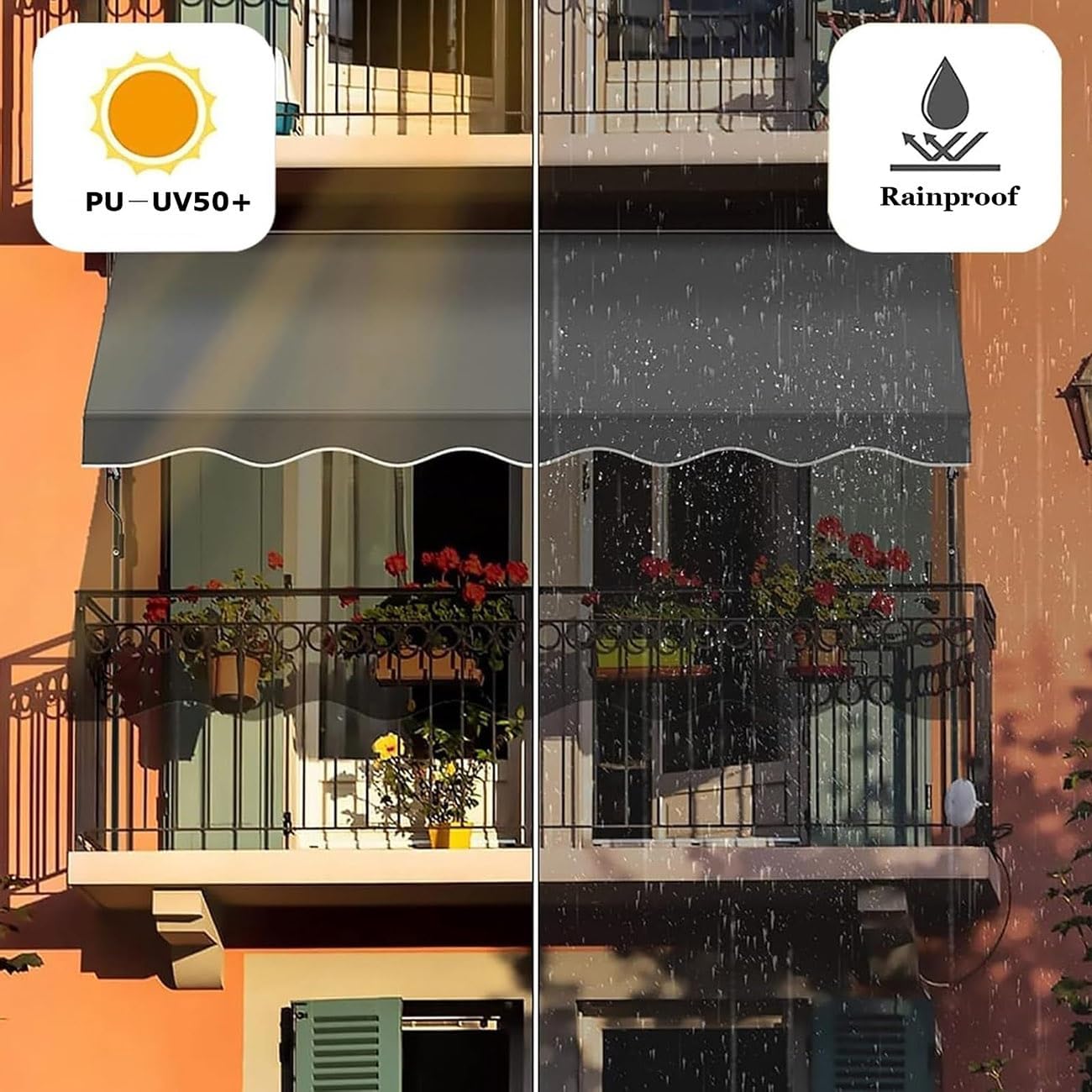 Patio Awning Replacement for Courtyard Sunshade Fabric Outdoor Retractable Awning Protection Water Resistant Polyester Sun Shade Shelter Canopy for 10' 12' 13' 14' 15' 16'(Red,L:4.5m x W:1.5m)