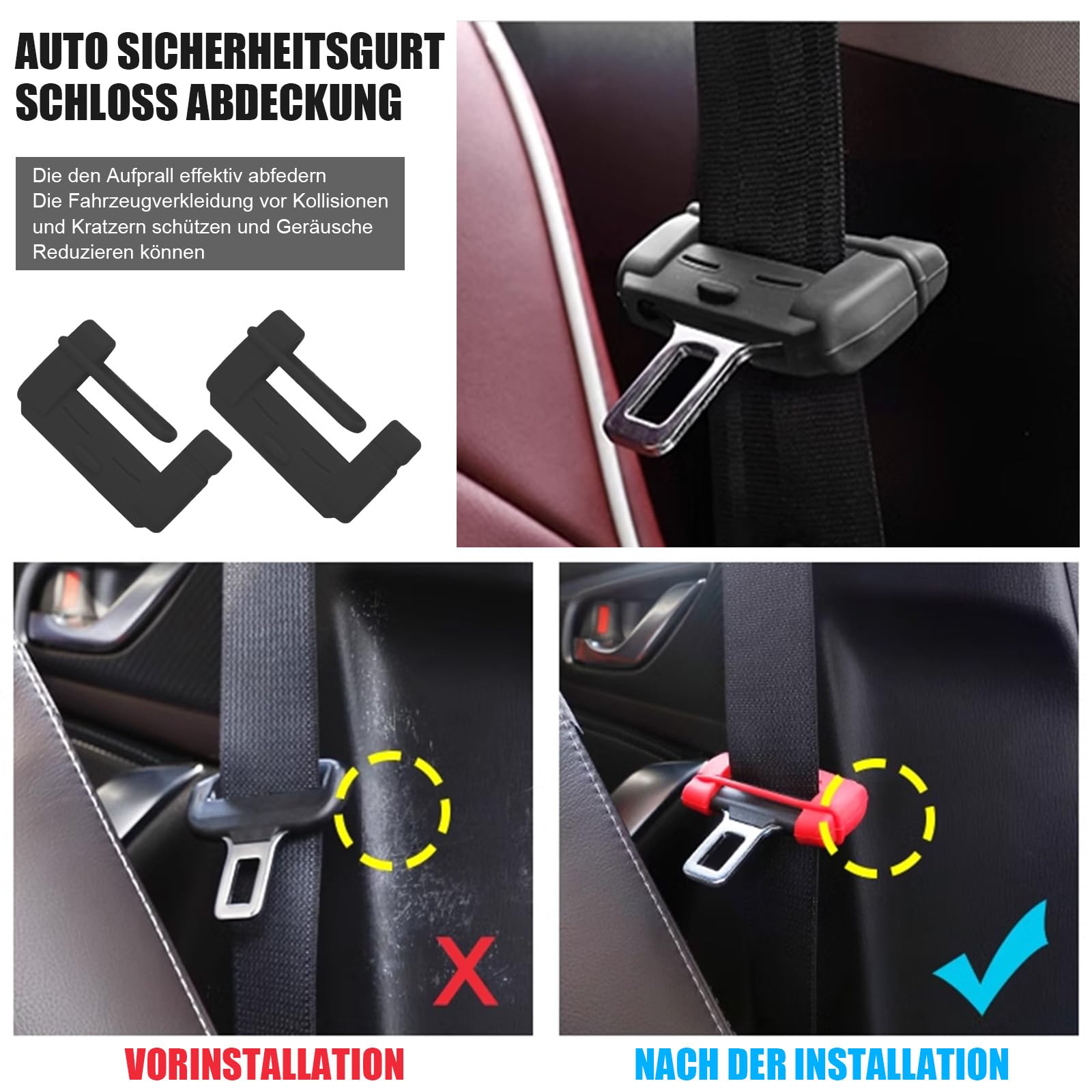 Boucles De Ceinture De Sécurité Voiture – Lot De 4, Métal Rouge, Universel Pour Sièges Avant/arrière