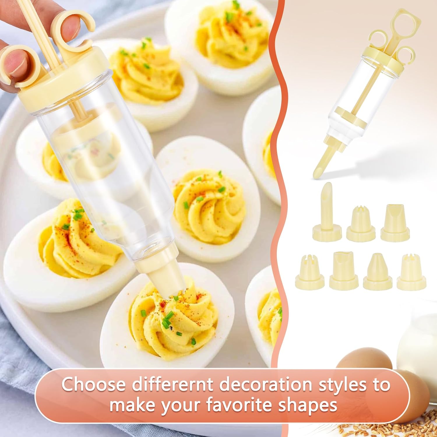 Condition photo showing New/Like New for 3 pack deviled egg containers with lid and 8 pcs deviled egg injector piping tool, egg organizer for refrigerator, fridge stackable countertop portable egg platter (transparent-3 packs) transparent 1