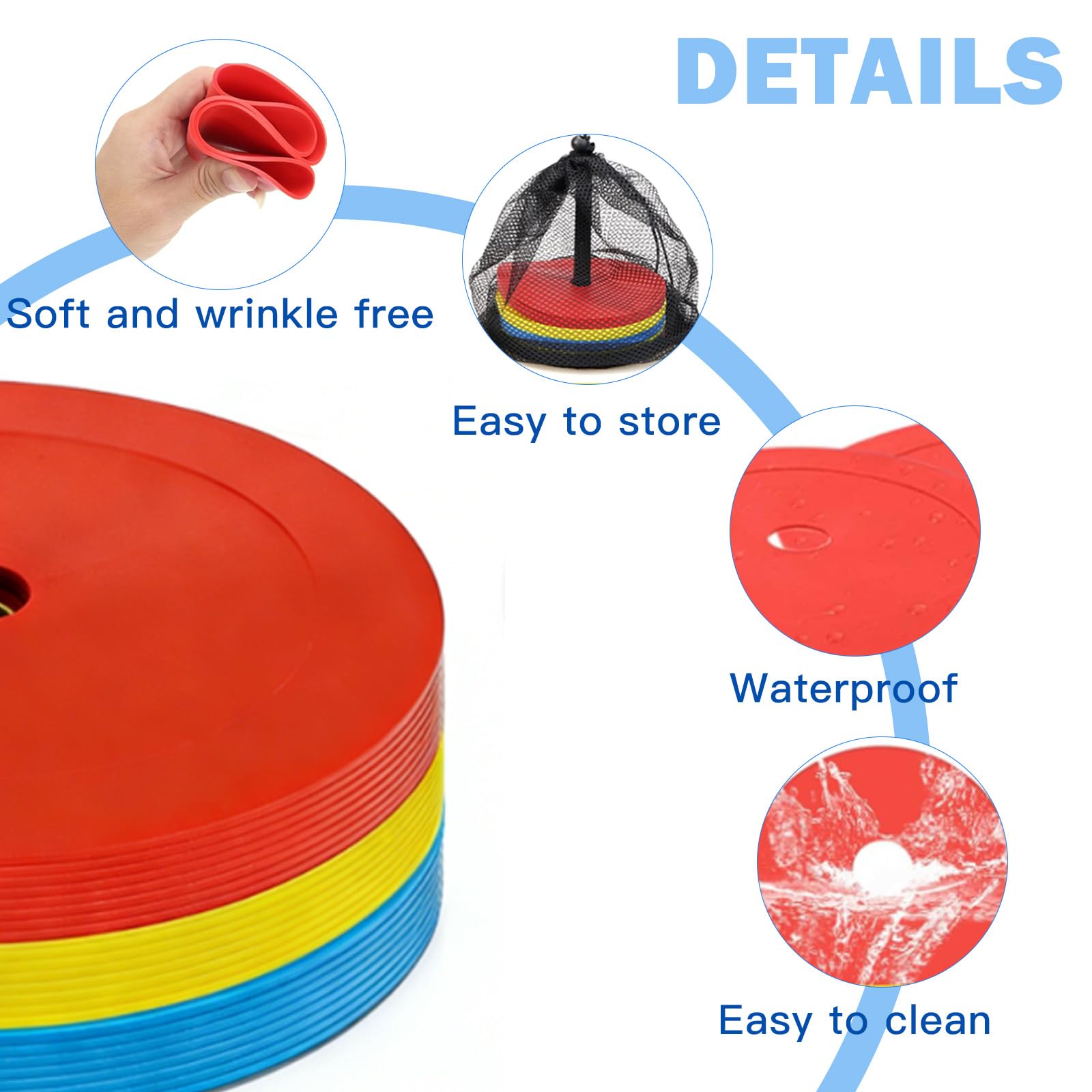 24er Set Markierungsscheiben 15cm Hütchen Fussball Flach mit Organizerhalter rutschfeste Floormarker Spielfeldmarkierung Bodenmarkierung Trainingszubehör für Fußball, Basketball, Handball