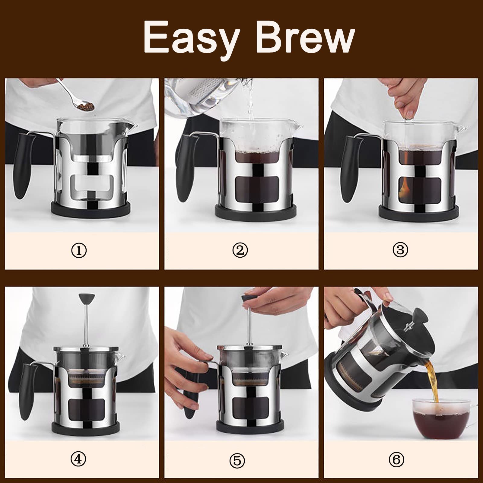 Cafetera Émbolo Para Regalos De Viaje De Camping, Cafetera Francesa De Acero Inoxidable Con Filtro De 3 Niveles, Cafetera De Piston De Vidrio De Borosilicato Resistente Al Calor Tetera, Fácil Limpiez