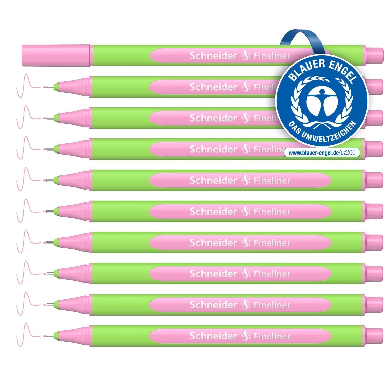 Schneider Line-Up Pastel Fineliner (Triangular Fineliner, Stroke Width 0.4 mm, Bio-Based Plastic) Pack of 10, Pastel Pink