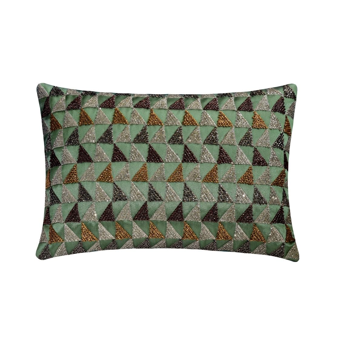 The HomeCentric Decorative Teal Blue Pack of 2, 30x45 cm (12"x18") Lumbar Cushion Covers, Silk Beaded Lumbar Cushion Covers, Geometric Pattern Modern Style - Teal Triad