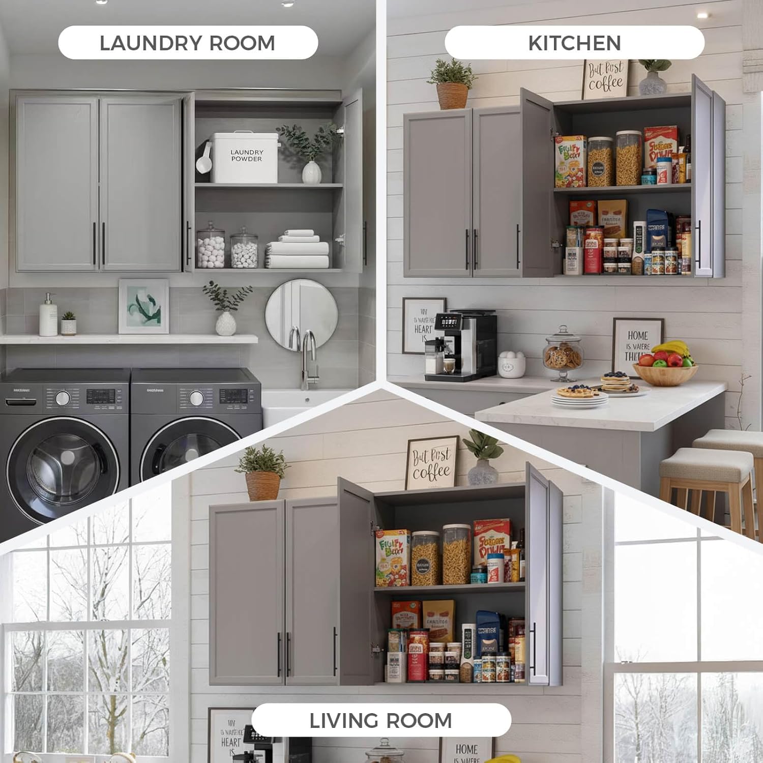 Furnaza 60" W Laundry Room Wall Cabinet with Adjustable Shelf,Wall Mounted Kitchen Cabinets with Two Shaker Doors,Upper Storage for Laundry Room, Bathroom, Kitchen