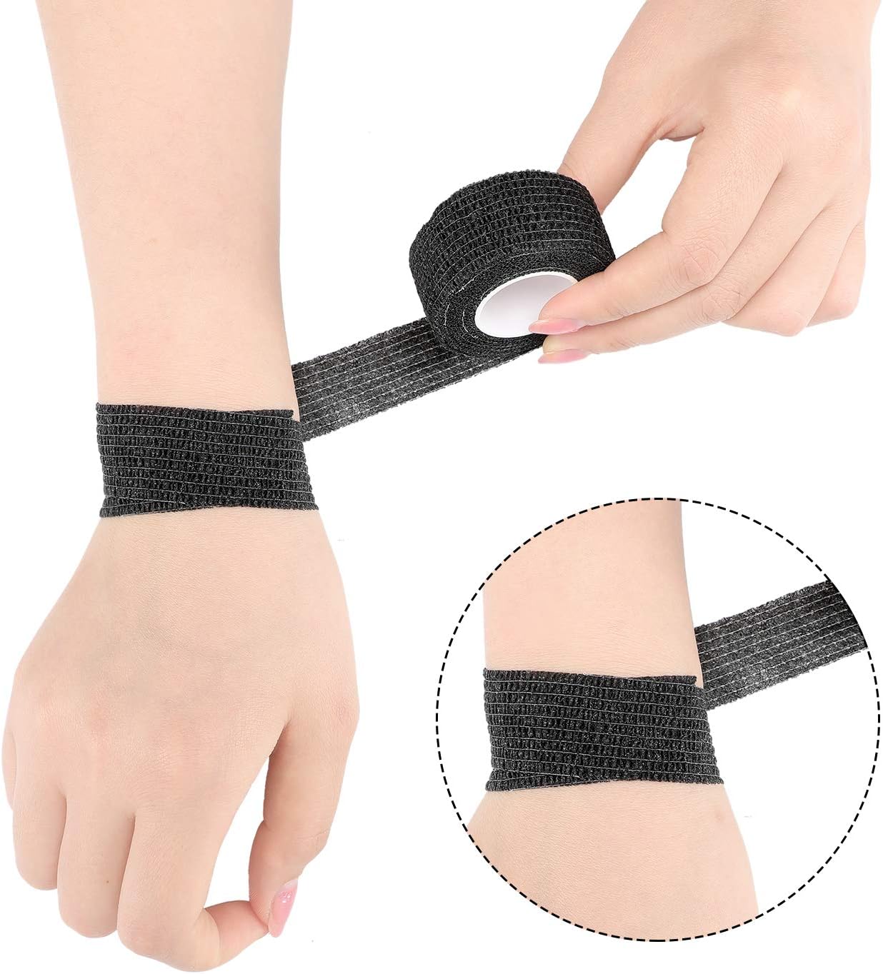 Pangda 12 Pieces Adhesive Bandage Wrap Stretch Self-Adherent Tape for Sports, Wrist, Ankle, 5 Yards Each (1 Inch, Black) : Health & Household