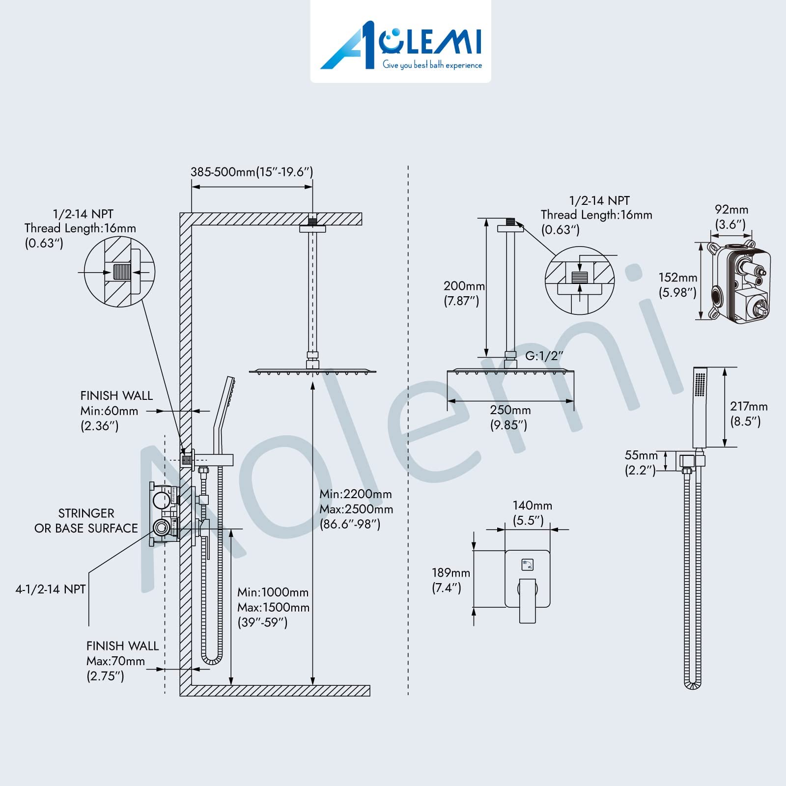 Aolemi Shower System Matte Black 10 Inch Rain Shower Head Ceiling Mount