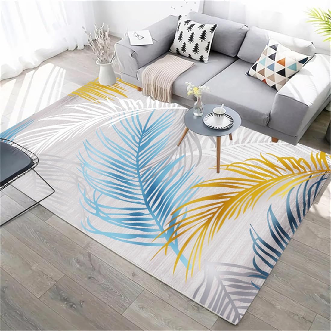 Tapis de salon lavable multicolore 80x80 antidérapant style cheminée