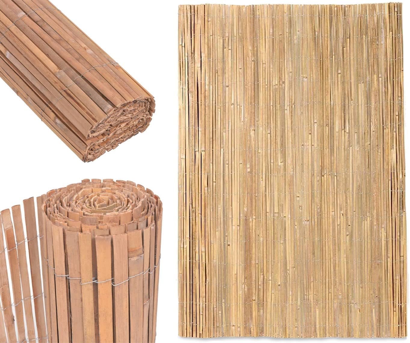 HMWD Natural Bamboo Slat Screening Roll Garden Sunscreen Privacy Fence