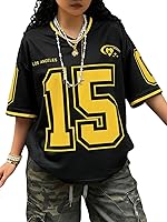 SOLYHUX Women's Jersey Shirts V-Neck Baggy Tees Number Graphic Print Hip Hop Streetwear Tops