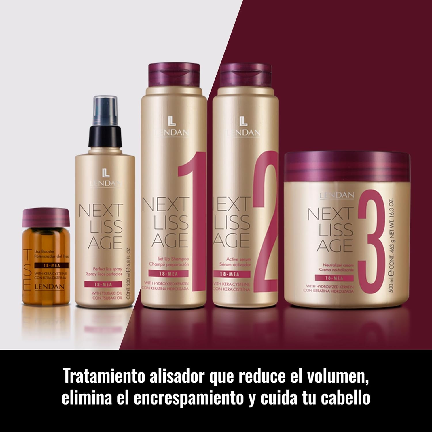 LENDAN - Next Liss Age Maintenance Pack - Preparation Shampoo 300 ml + Perfect Smooth Spray 200 ml - Straightening Treatment Maintenance - Hydrolyzed Keratin - Smooth Hair for Up to 10 Weeks