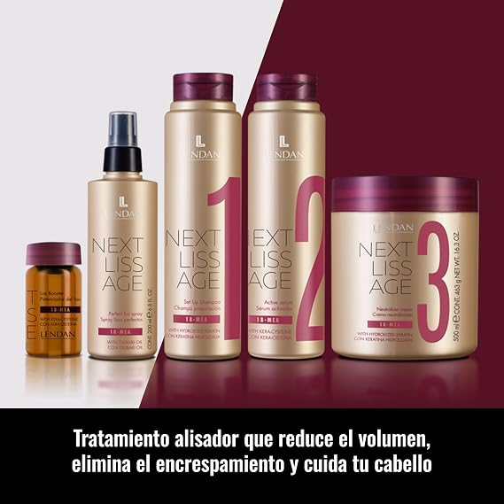 LENDAN - Next Liss Age Maintenance Pack - Preparation Shampoo 300 ml + Perfect Smooth Spray 200 ml - Straightening Treatment Maintenance - Hydrolyzed Keratin - Smooth Hair for Up to 10 Weeks