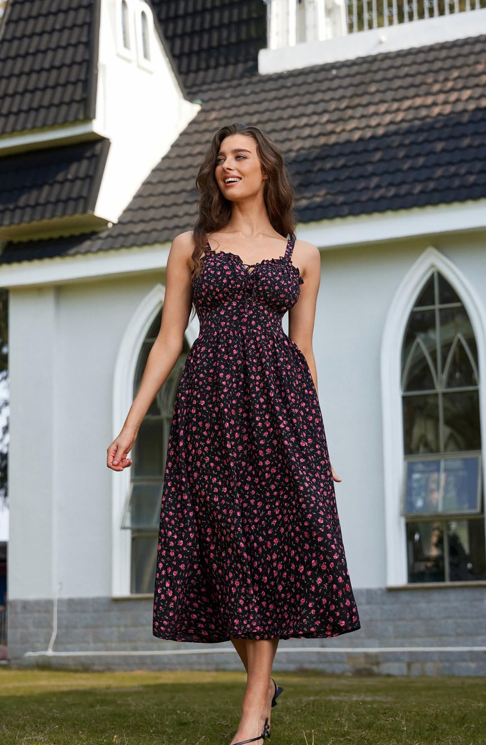 milkmaid corset dress SCARLET DARKNESS Floral For Women – Summer 2026 Sundress, Wedding Guest Boho Chiffon With THE EVA DRESS in white Midi dress with puffy elastic sleeves Corset Milkmaid Midi Dress (Women)