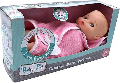 Baby's First Bebé Softina de Baño de 11 pulgadas con Toalla de Baño Rosa y Piel de Sensación Tan Real - Seguro para Niños de 1 Año en Adelante