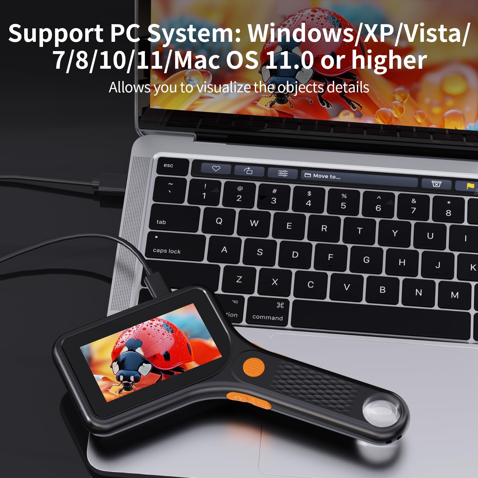 Microscopio Digital para Adultos 500X, Microscopio de Bolsillo Portátil con Pantalla HD de 3 Pulgadas, 8 Luces LED Ajustables, Compatible con Windows y MacOS - Negro
