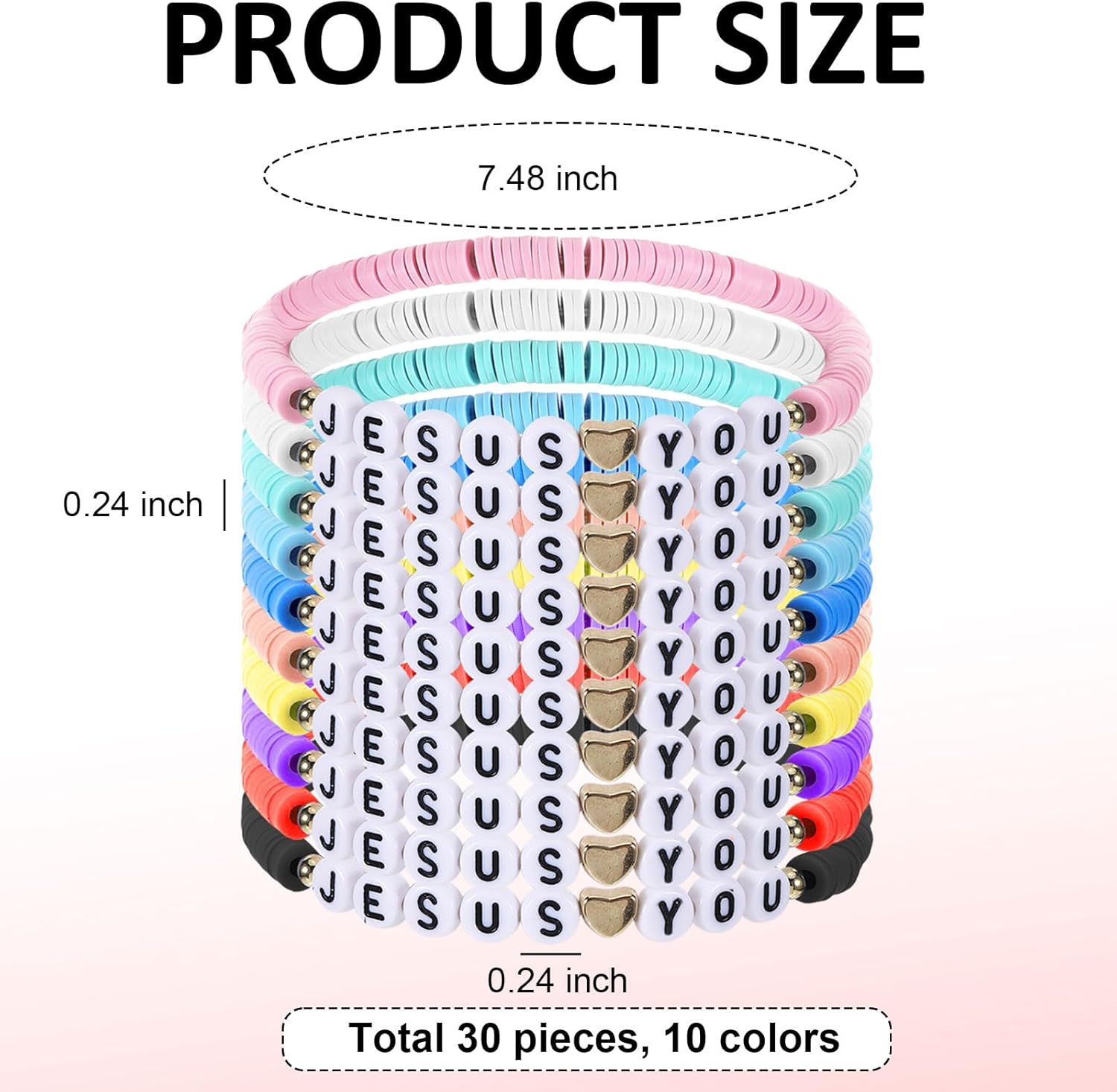 30Pcs Wwjd Jesus Loves You Bracelets Bulk Set, Handmade Beaded Friendship Bracelets with Religious Message, Colorful Faith Wristbands for Church Event, Party Favors Bible Study Group Daily Inspiration - Image 2