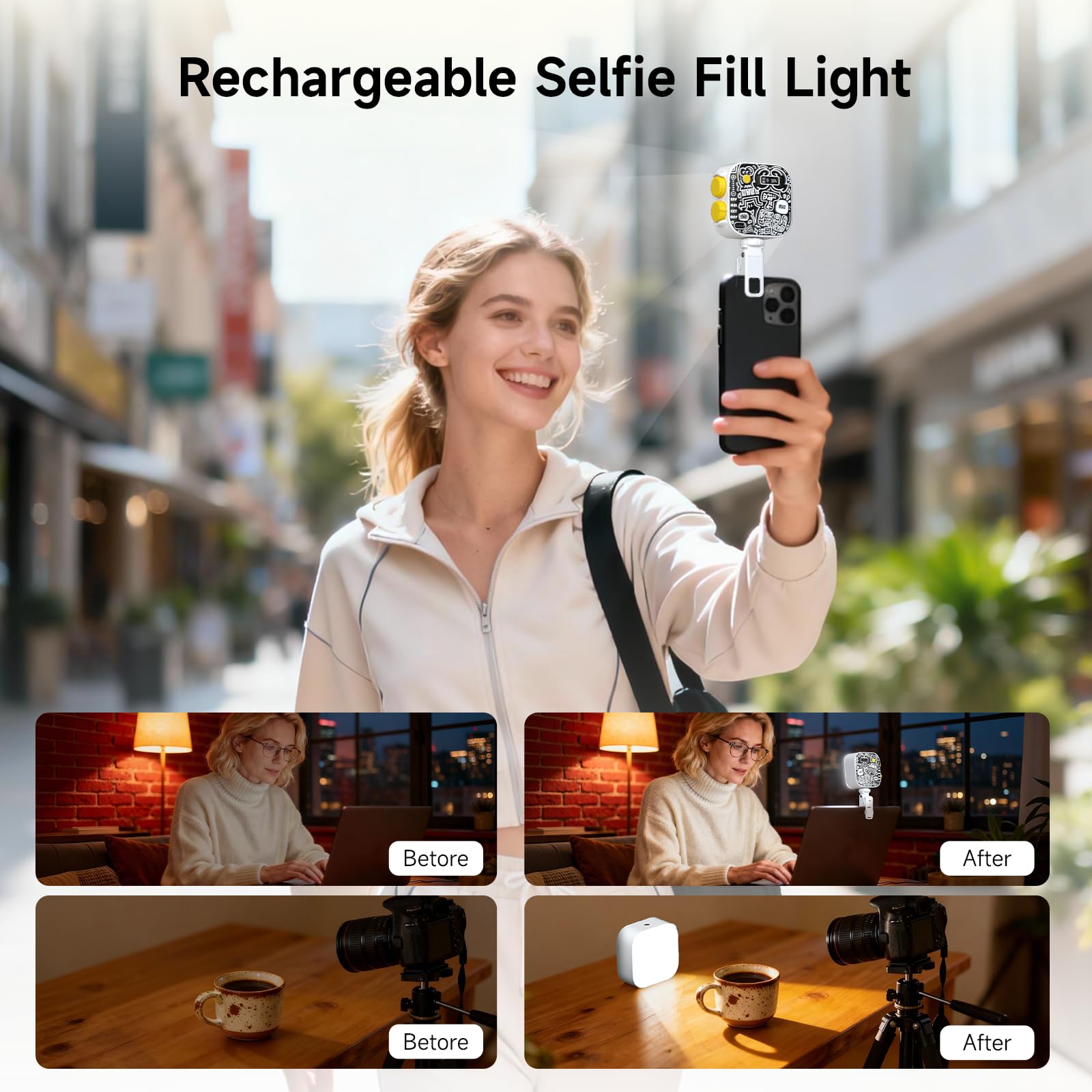 Photoolex Tofu RGB Bianco Faretto LED Compatto e Portatile per Foto e Video | CRI96+, temp 2500K-9900K, batteria ricaricabile 2000mAh, magnete vite 1/4", 21 effetti foto vlog stream videoconferenze