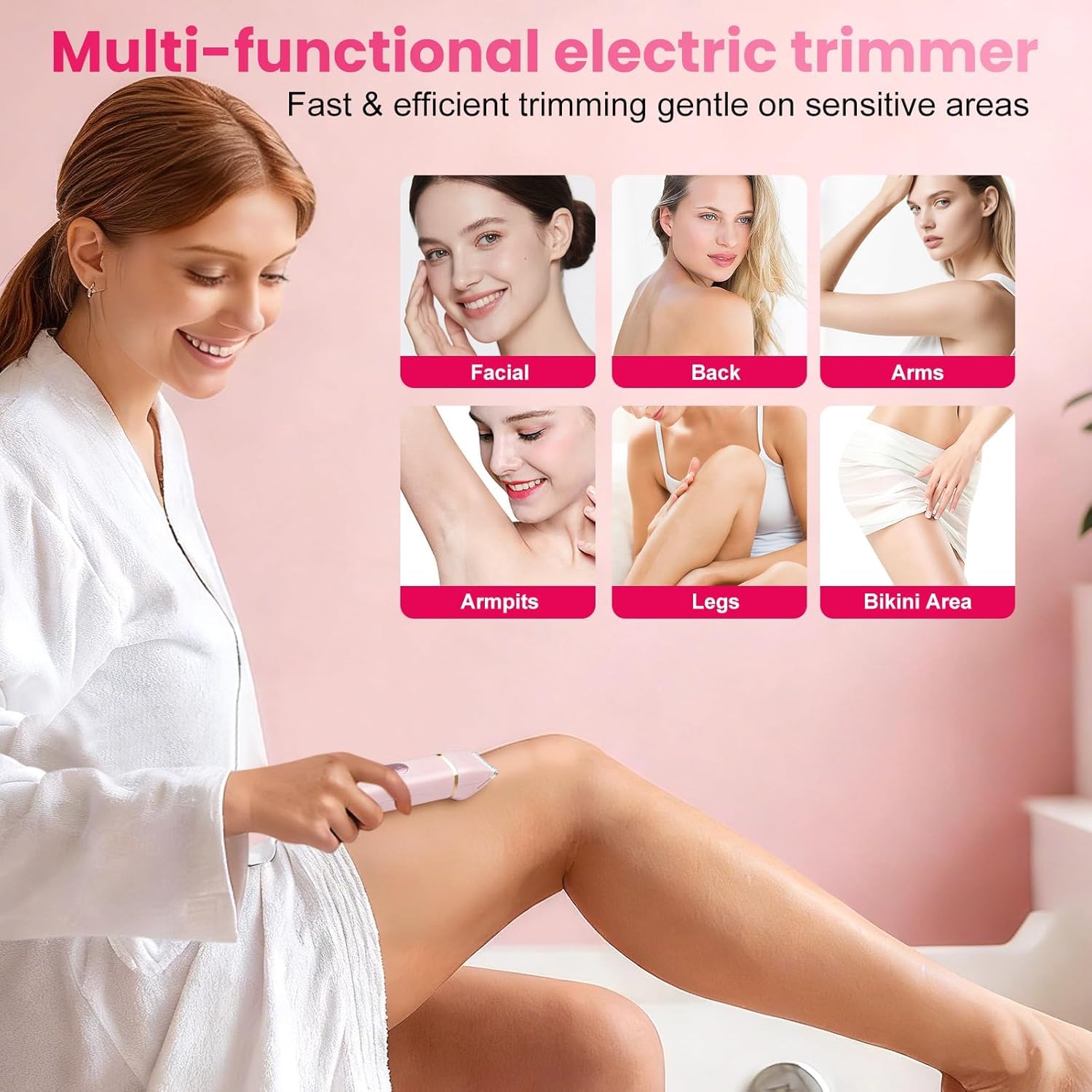 Rasierer Damen 5-in-1 Intimrasierer für Frauen Elektrischer Damenrasierer Gesichtshaarentferner für Frauen Ipx7 Wasserdicht Trimmer Damen für Beine, Arme, Achseln und Bikinizone Rosa