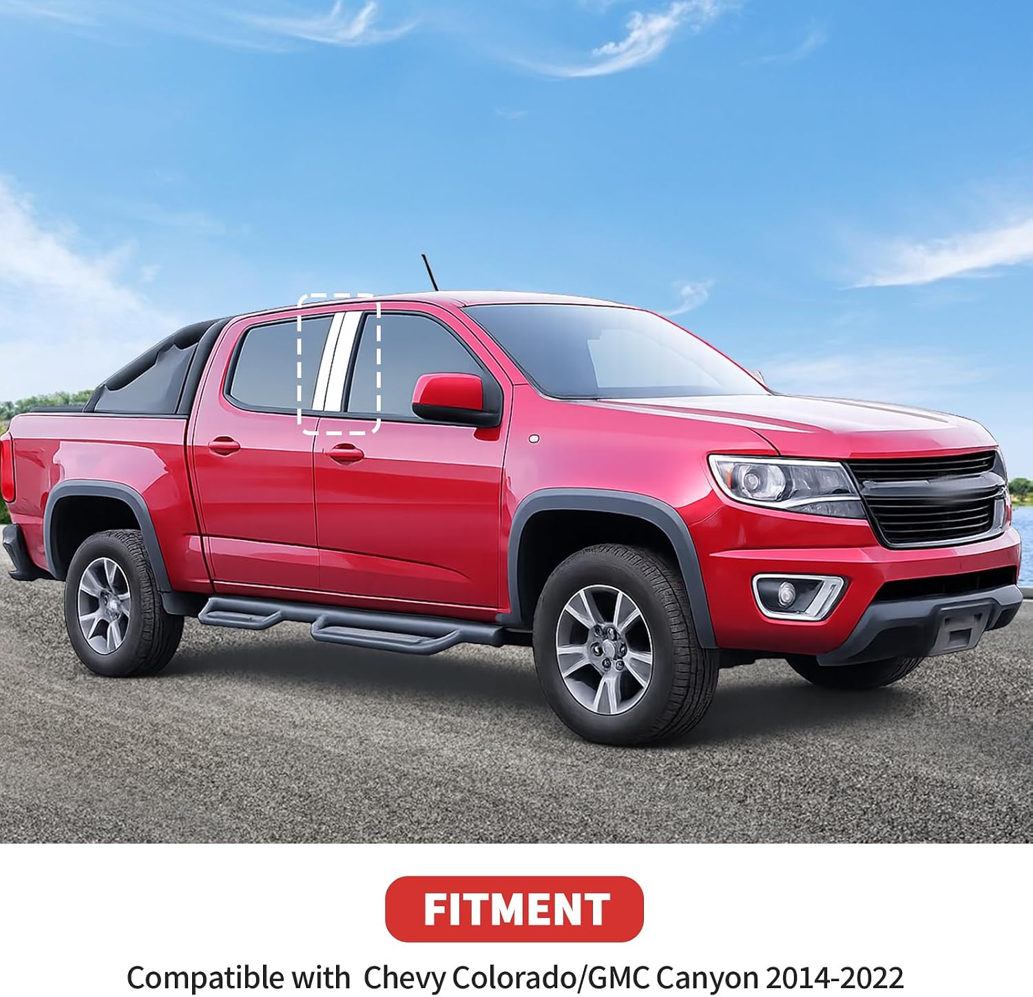 Window Center Pillar Posts Molding Trim Cover Fit for 2014-2022 Chevy Colorado/GMC Canyon (Chrome)
