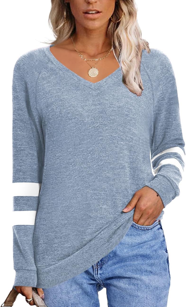 Womens Tops Fall Fashion Sweatshirt for Women Sweaters V Neck Long Sleeve Shirts Trendy Clothes