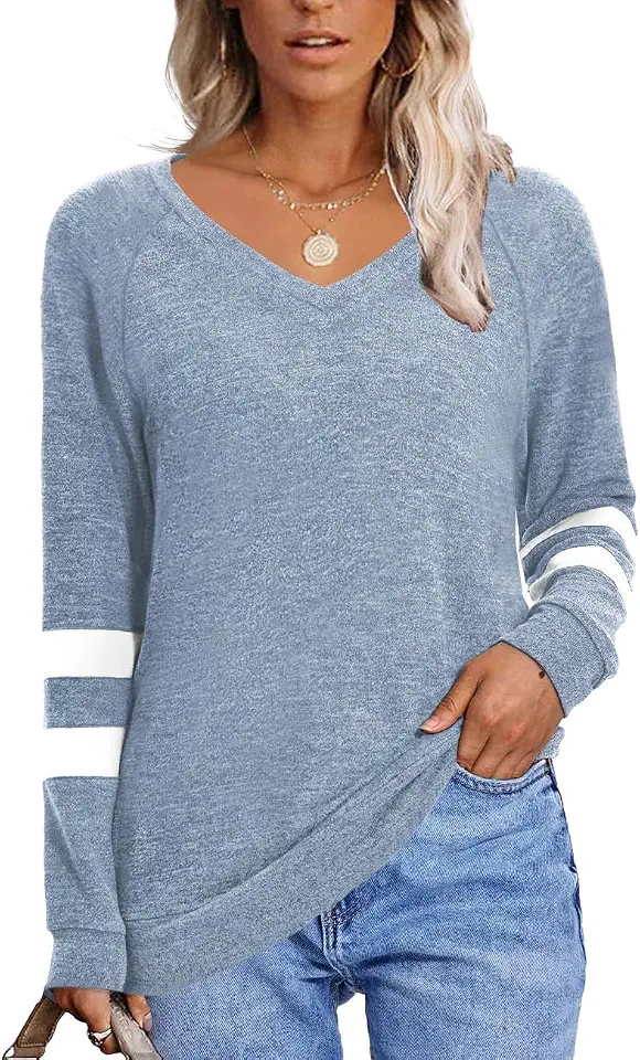 Tops femininos roupas de outono camisas de manga comprida camisolas gola V senhoras túnicas blusas casuais ajuste solto camisetas da moda