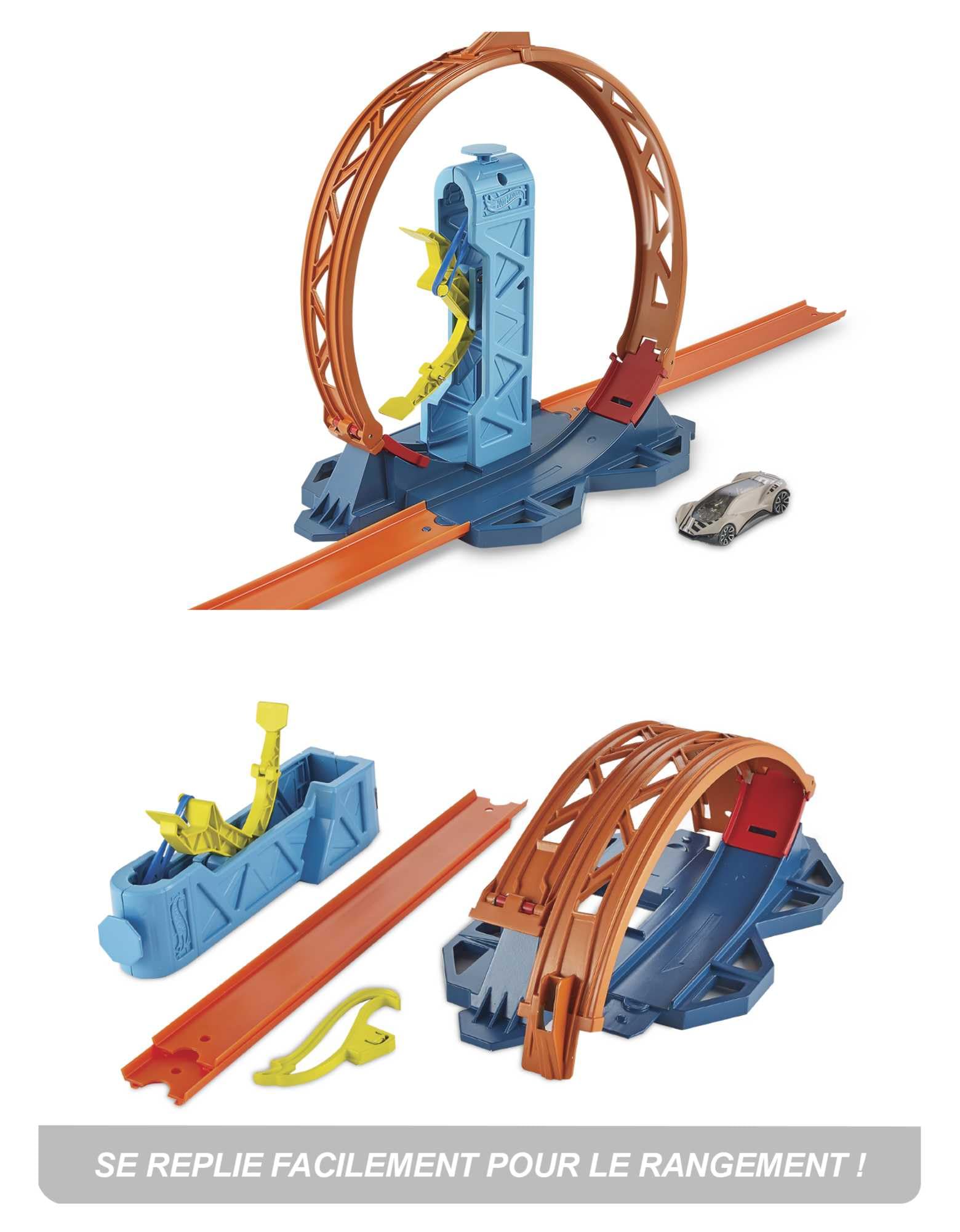 Hot Wheels Track Builder Unlimited Coffret Lanceur et Looping avec connecteurs et Une Voiture Incluse, Jouet pour Enfant, GLC90