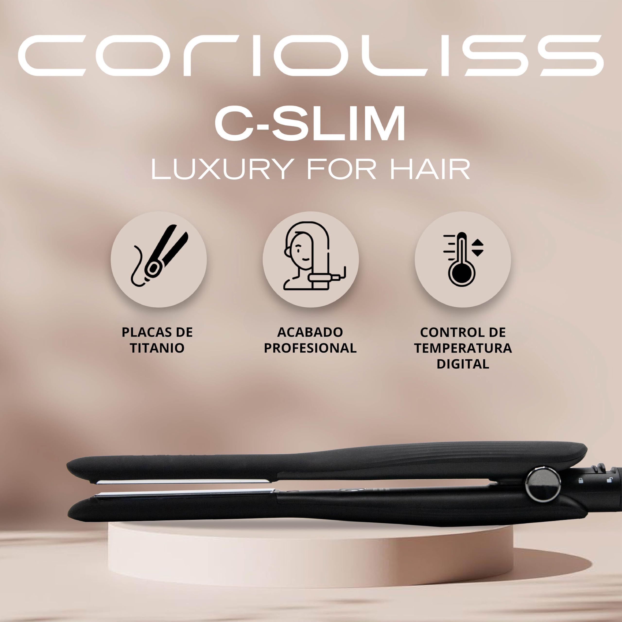 Corioliss Mini Plancha Pelo C-Slim | Pelo Corto Profesional | Placas Titanio | Perfecta para Flequillo y Ondas | Funda de Viaje incluida | Black