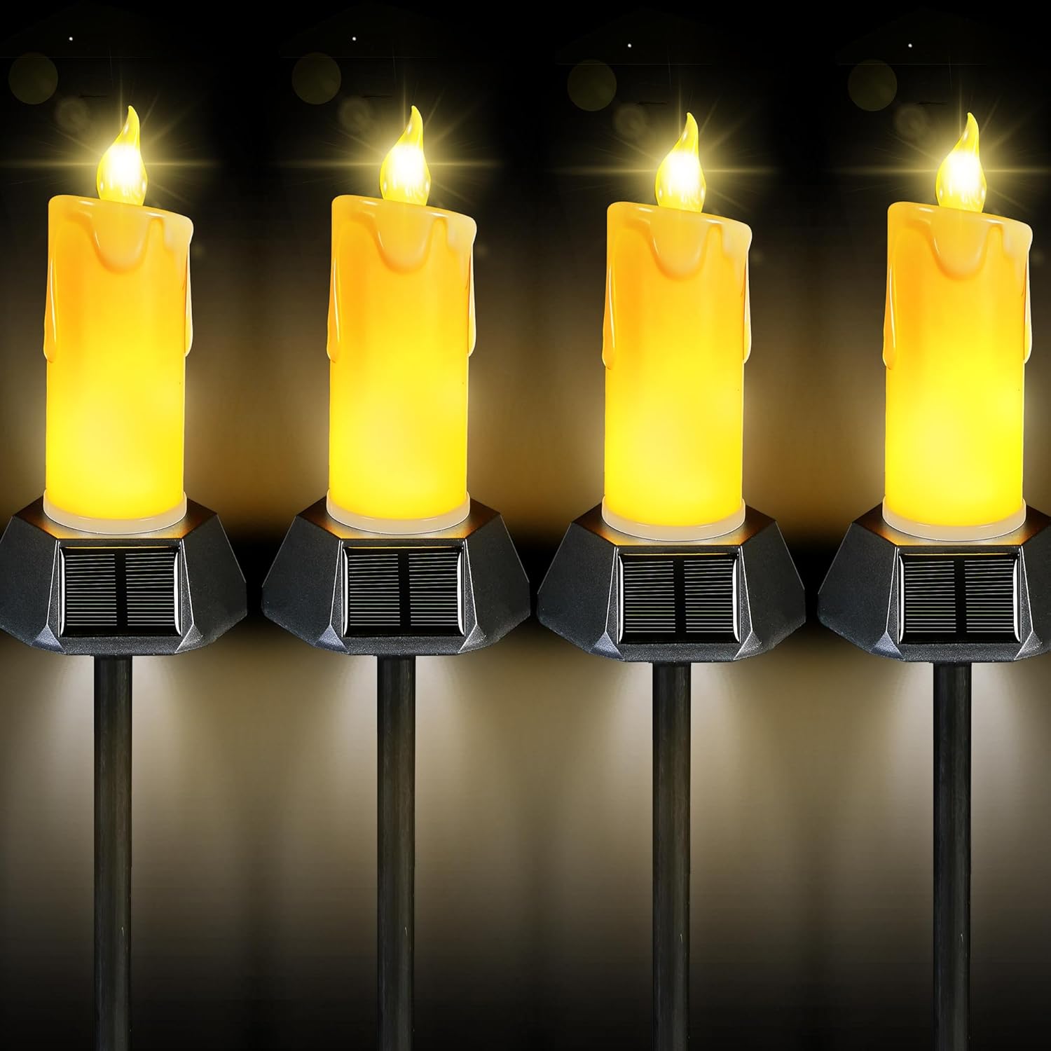 BlcTec Solar Candles Outdoor Waterproof, Realistic Flickering Flames LED Candles with IP65 High Rating Waterproof, Suitable for Lawn, Yard, Pathway, Camping, Graveyard, Halloween Outdoor Decor, 4 PCS