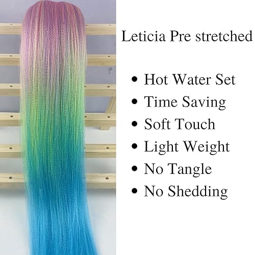 Miniatura 5 de Cabello estirado de fibra Kanekalon para trenzar, colores degradados rosa, verde claro y azul