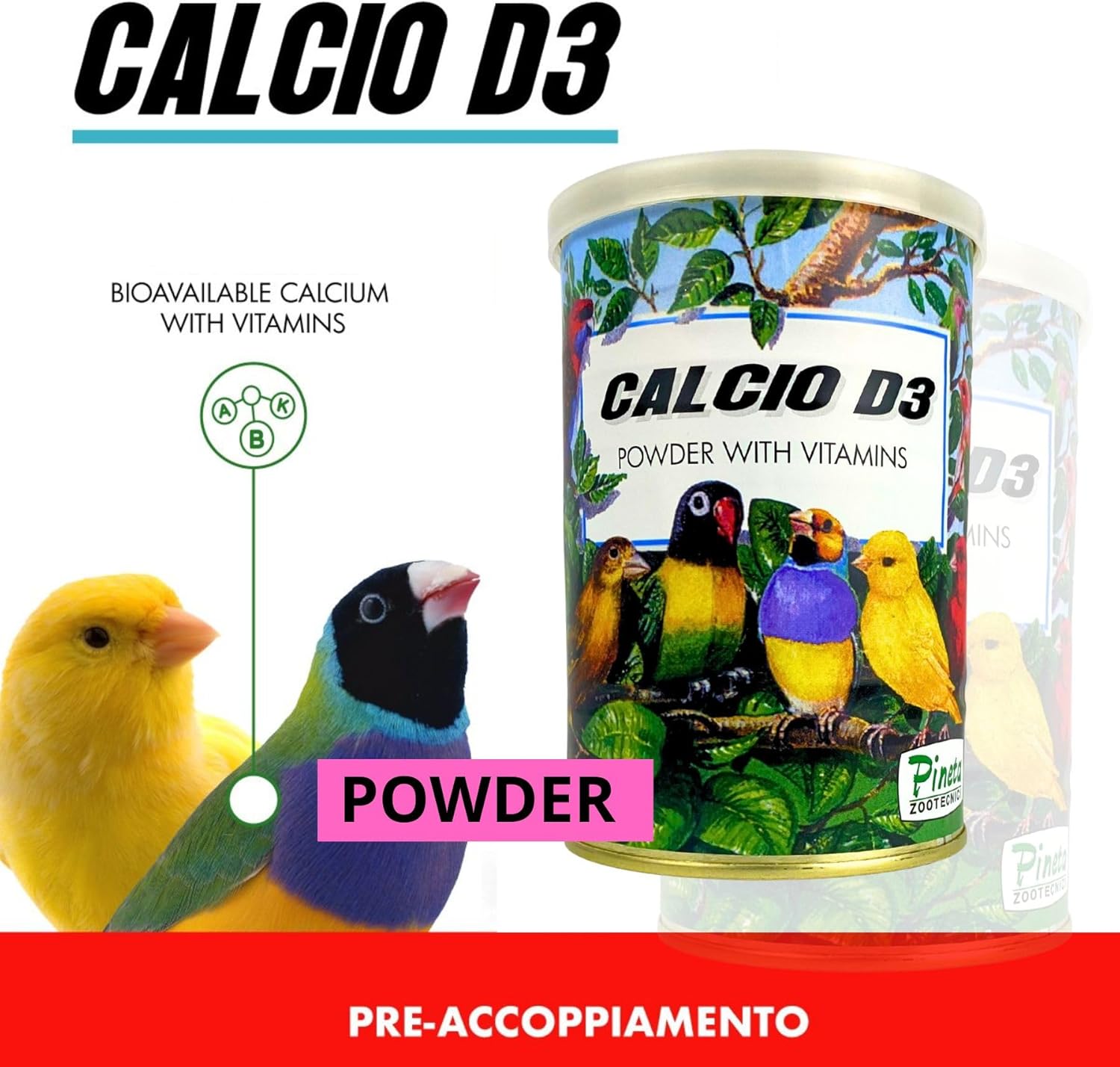 Pineta Calcio D3 250g Powder with Vitamin – Calcium Supplement D3 for Birds – Powder for Bone Strength, Eggshell Quality, Molting Support, Ideal for Domestic & Farm Birds