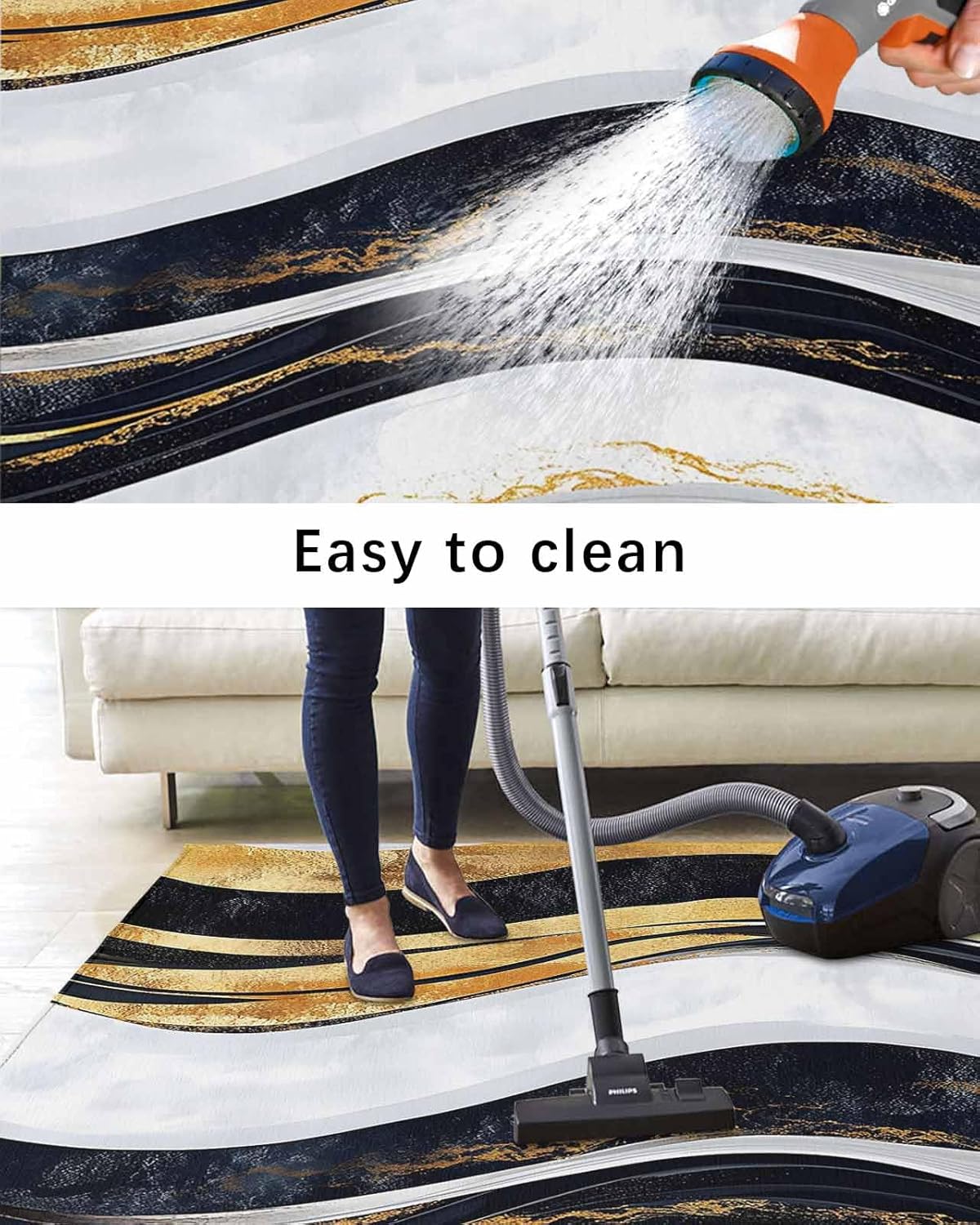 Outdoor Rug 4x6 ft Abstract Black White Gold Stripes Outdoor Large Area Rug Non Slip Rubber Modern Front Door Mat RV Rug Camping Carpet Patio Outdoor Rugs for Backyard Balcony Deck Porch Indoor