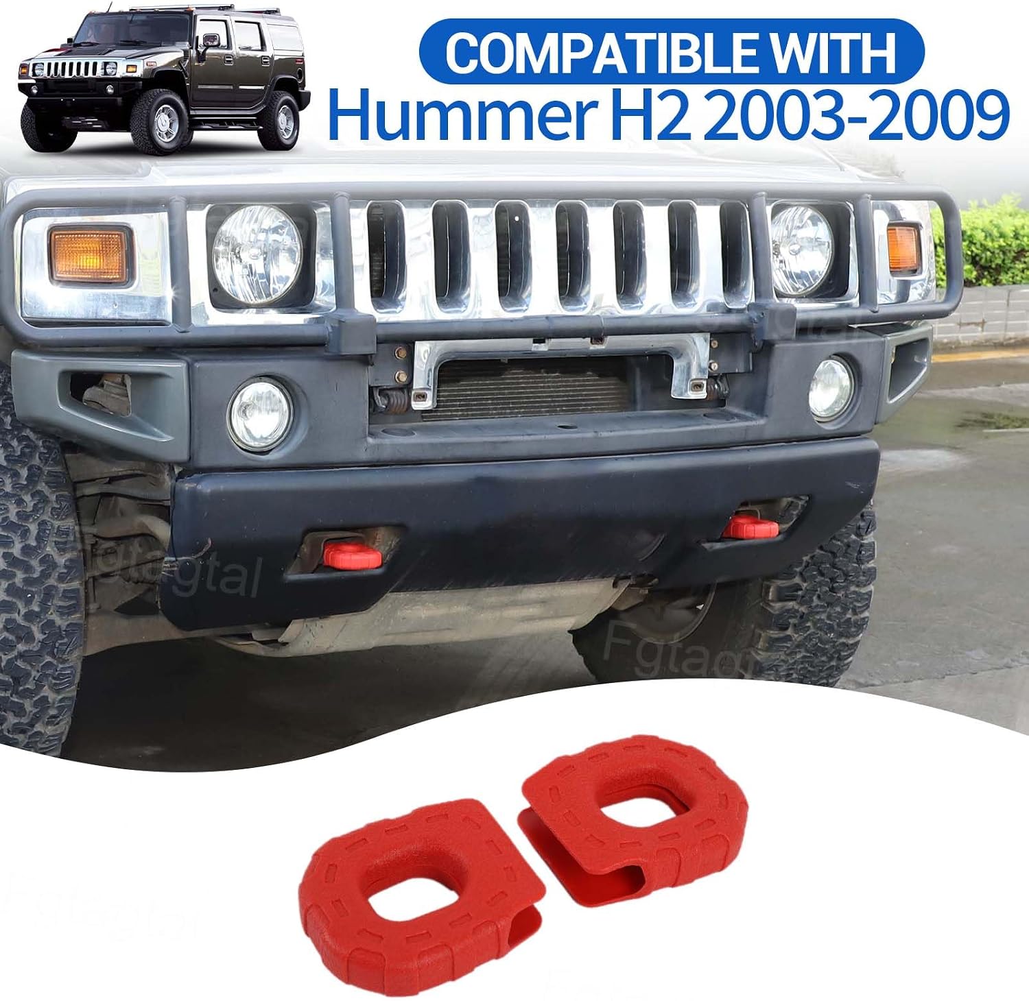 Tow Hook Cover Compatible with Hummer H2 2003-2009, Front Bumper Tow Hook Protector Rubber Cover Exterior Trailer Hitch Protection Accessories, 2PCS (Red)