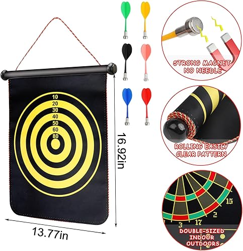 Miniatura 2 de LOMIMOS Tablero magnético de dardos para Navidad, juego de doble cara de 15 pulgadas con 24 dardos de seguridad para interiores y exteriores,