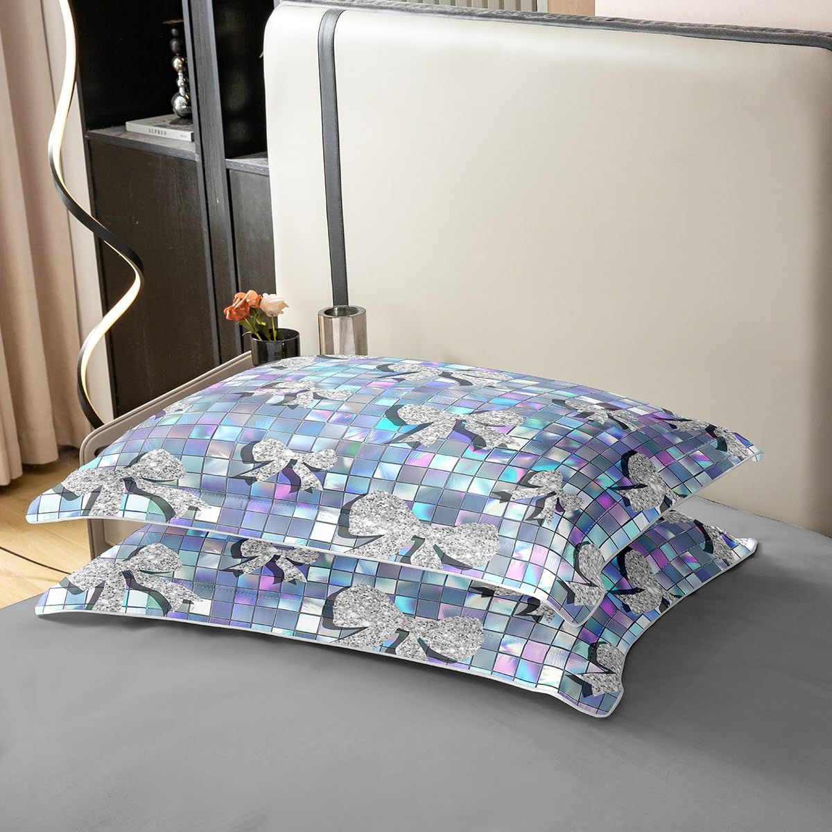 Homewish Diamentowa kokarda king zestawy pościeli kokarda bawełniana poszewka na kołdrę tęczowa opalizująca kratka 3D muszka poszewka na kołdrę błyszcząca księżniczka dziewczęcy motyw pościel zestaw