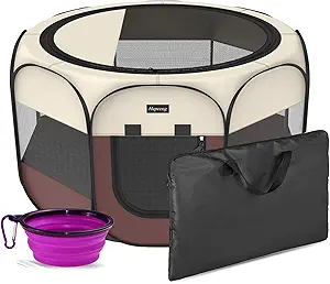 Hepeeng Portable Foldable Pet Playpen and Puppy playpen Pet Tent with Carrying Case Collapsible Travel Bowl Indoor/Outdoor Use with Water Resistant and Removable Shade Cover