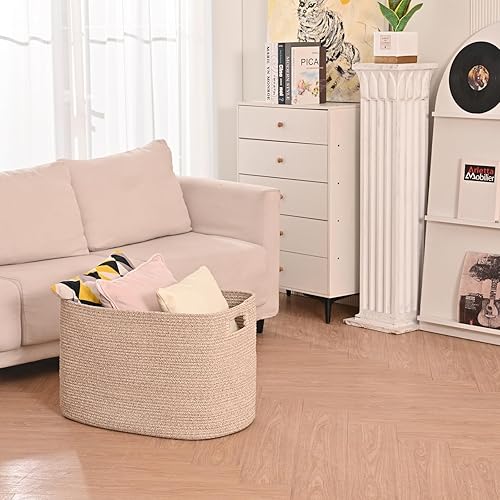 Miniatura 63 de Cesta grande para manta para sala de estar, canasta de almacenamiento rectangular, canasta grande para mantas, cestas de cuerda de algodón tejida
