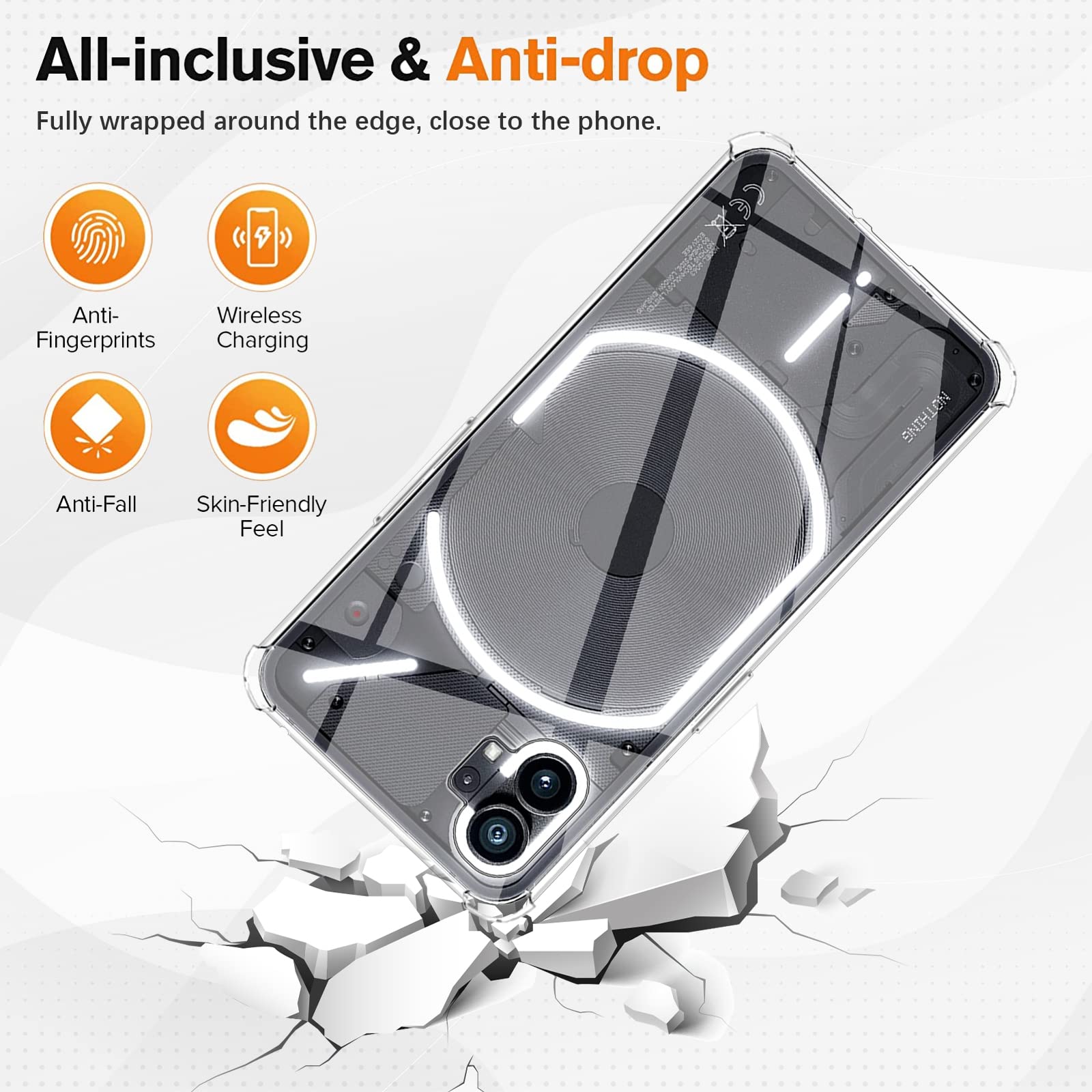 Vanrain Cover per Nothing Phone 1 + 2 Pezzi Pellicola Vetro Temperato, Custodia Protettiva Sottile Clear in Silicone TPU Antiurto Antigraffio con 9H Durezza Protezione Schermo, Trasparente
