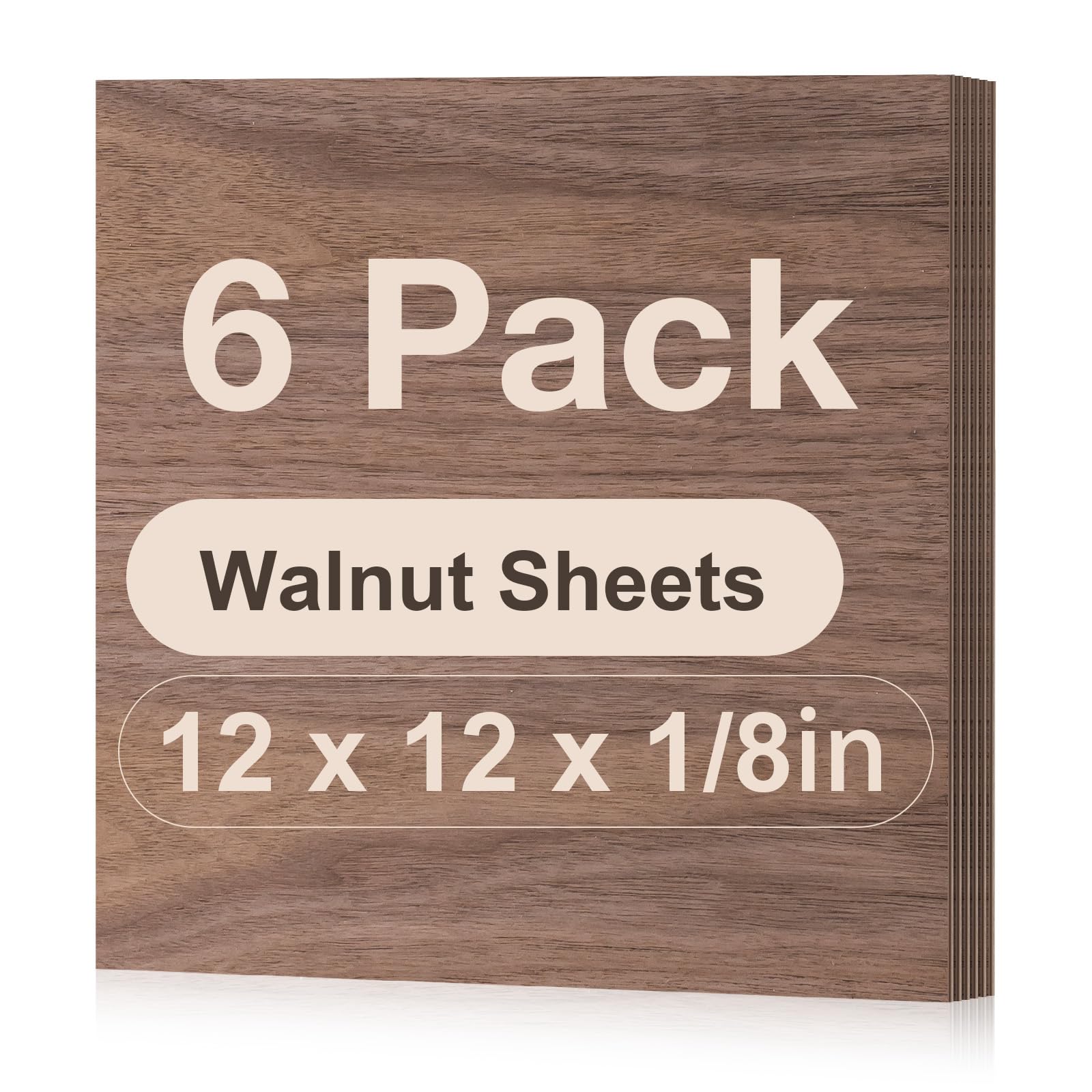6 Pack Walnut Plywood Sheets, 12 x 12 x 1/8 Inch, 3mm Plywood for Laser Cutting and Engraving, Thin Unfinished Wood Blanks for Architectural Models and DIY Crafts