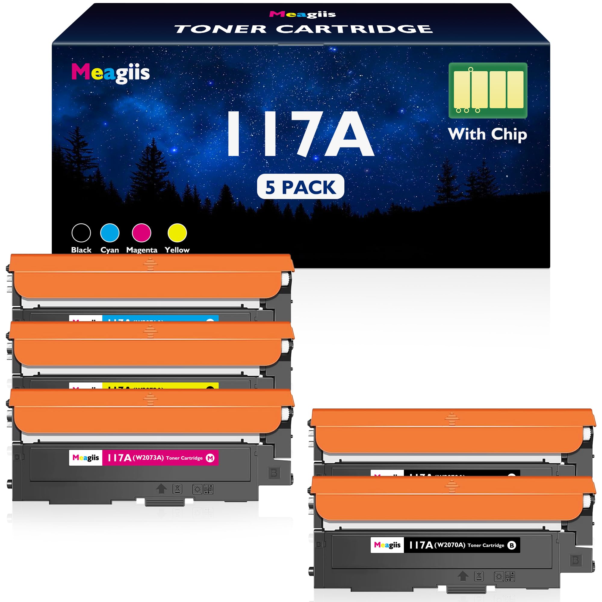 117A Toner Compatible con HP 117A Toner (Pack de 5) | Compatible con HP Color Laser 150nw, 150a, 150, MFP 179fnw, 178nw, 178nwg, 179fwg, 179; 2 Negros 1 Amarillo 1 Magenta 1 Cian