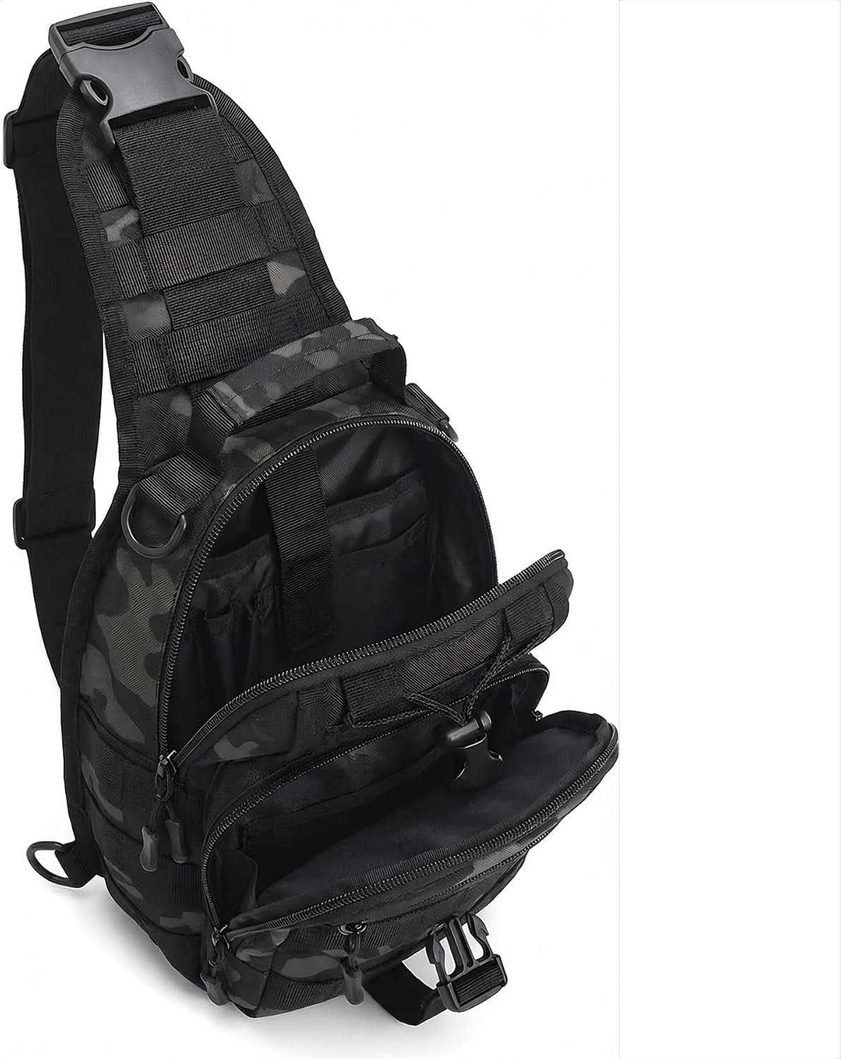 Viriber Tactical Backpack, Waterproof Military Cross-body Molle Sling Shoulder Backpack Chest Bag for Outdoor Every Day Carry Black Camo - Image 5