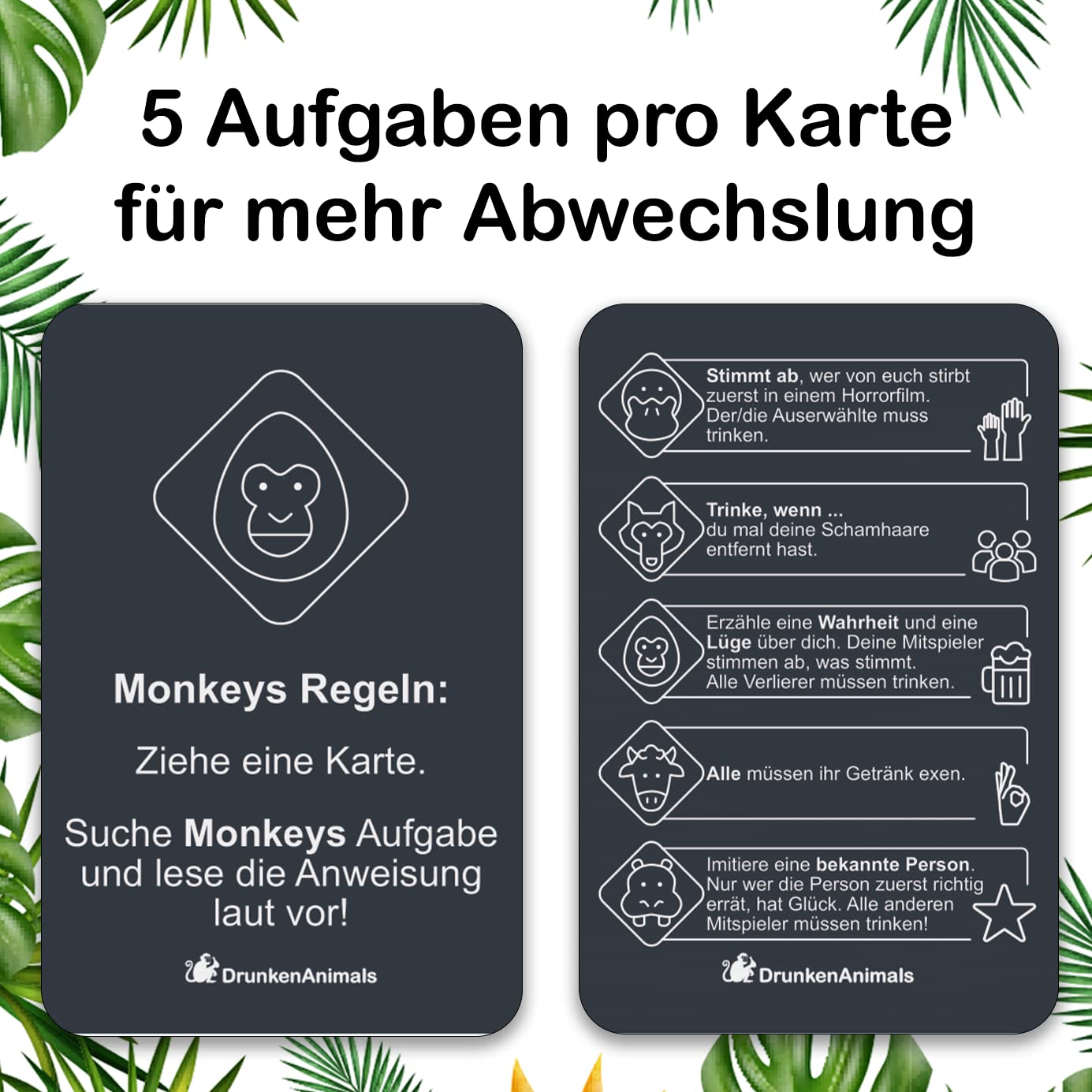 Drunken Animals - Il Gioco Da Bere Con 150+ Compiti Su 55 Carte - Gioco Di Carte Per Adulti, Feste, Addio Al Celibato, Compleanno 18 Anni