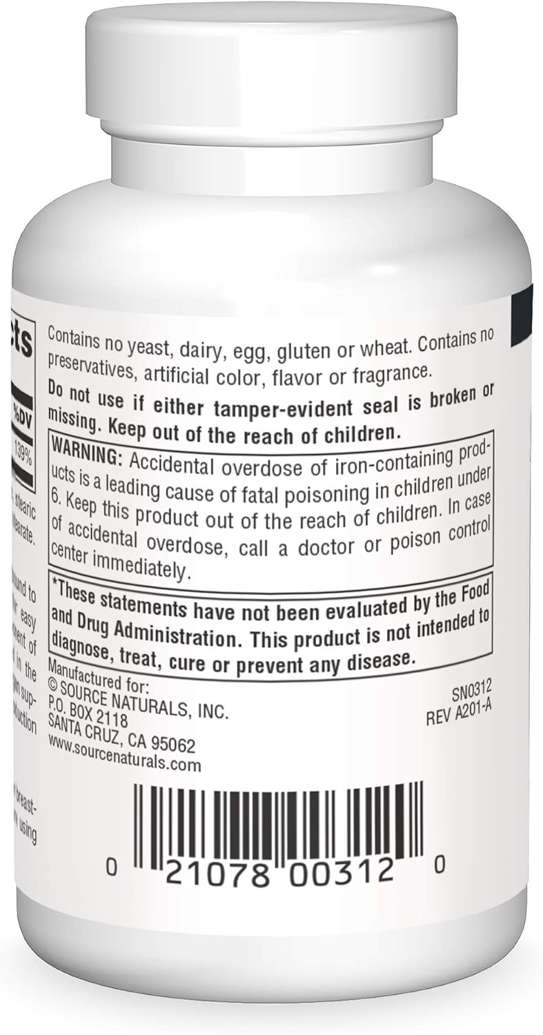 Source Naturals Iron, Amino Acid Chelate - Dietary Supplement That Supports Energy Production - 100 Tablets : Health & Household